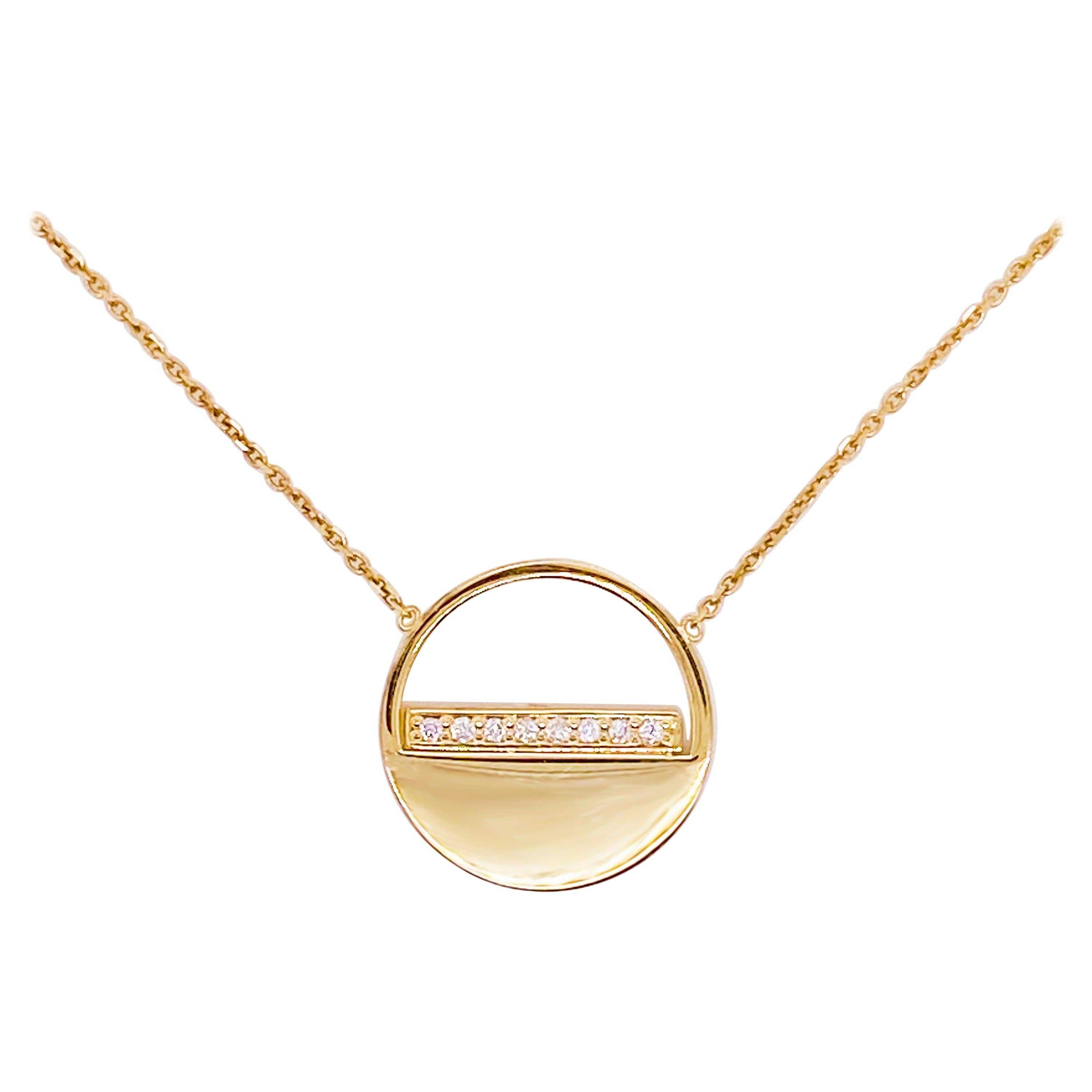 Circle Diamond Necklace, 14 Karat Gold, Disk, Circle, Fashion, #NeckMess, Italy For Sale