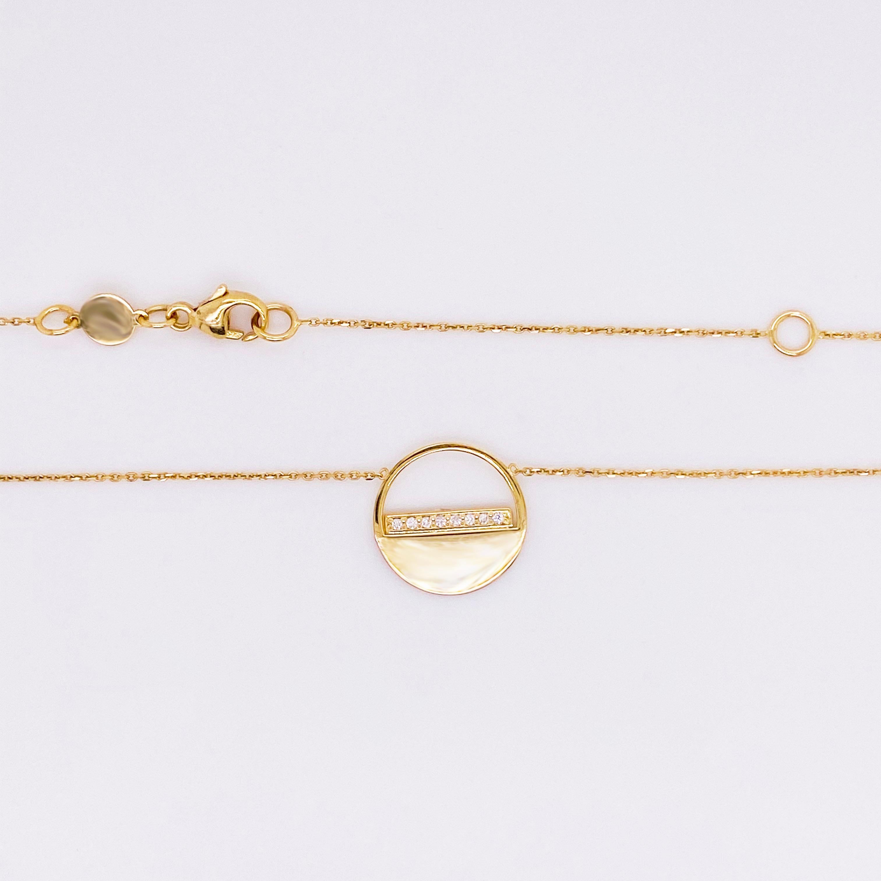 Taille ronde Collier circulaire en or 14 carats avec diamants, disque, cercle, mode, collier #NeckMess, Italie en vente