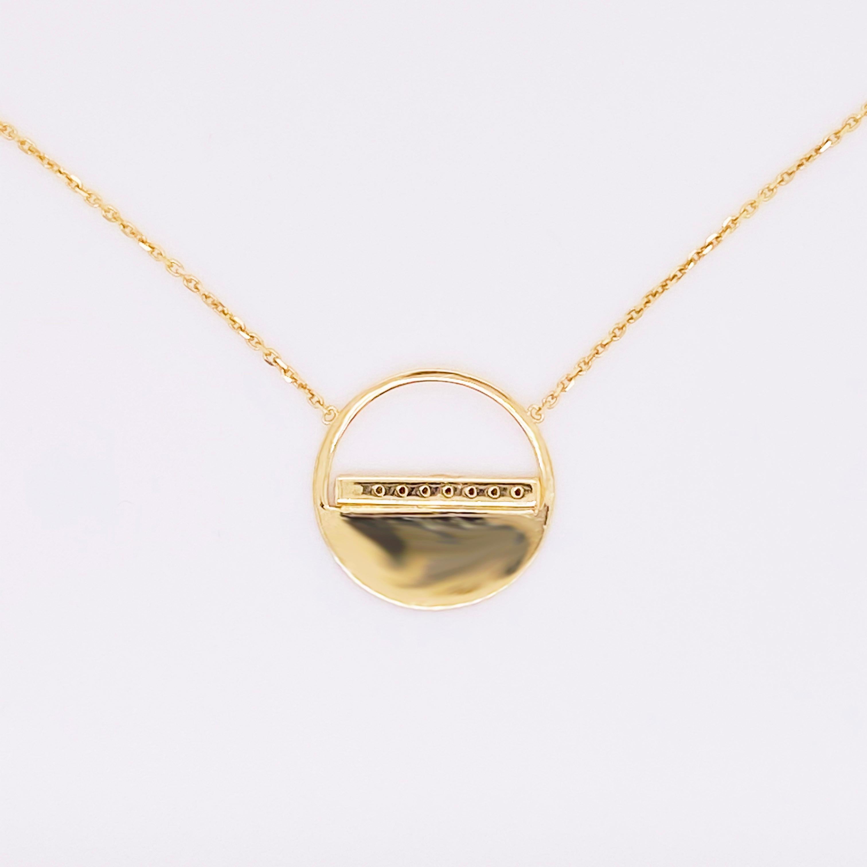 Contemporary Circle Diamond Necklace, 14 Karat Gold, Disk, Circle, Fashion, #NeckMess, Italy