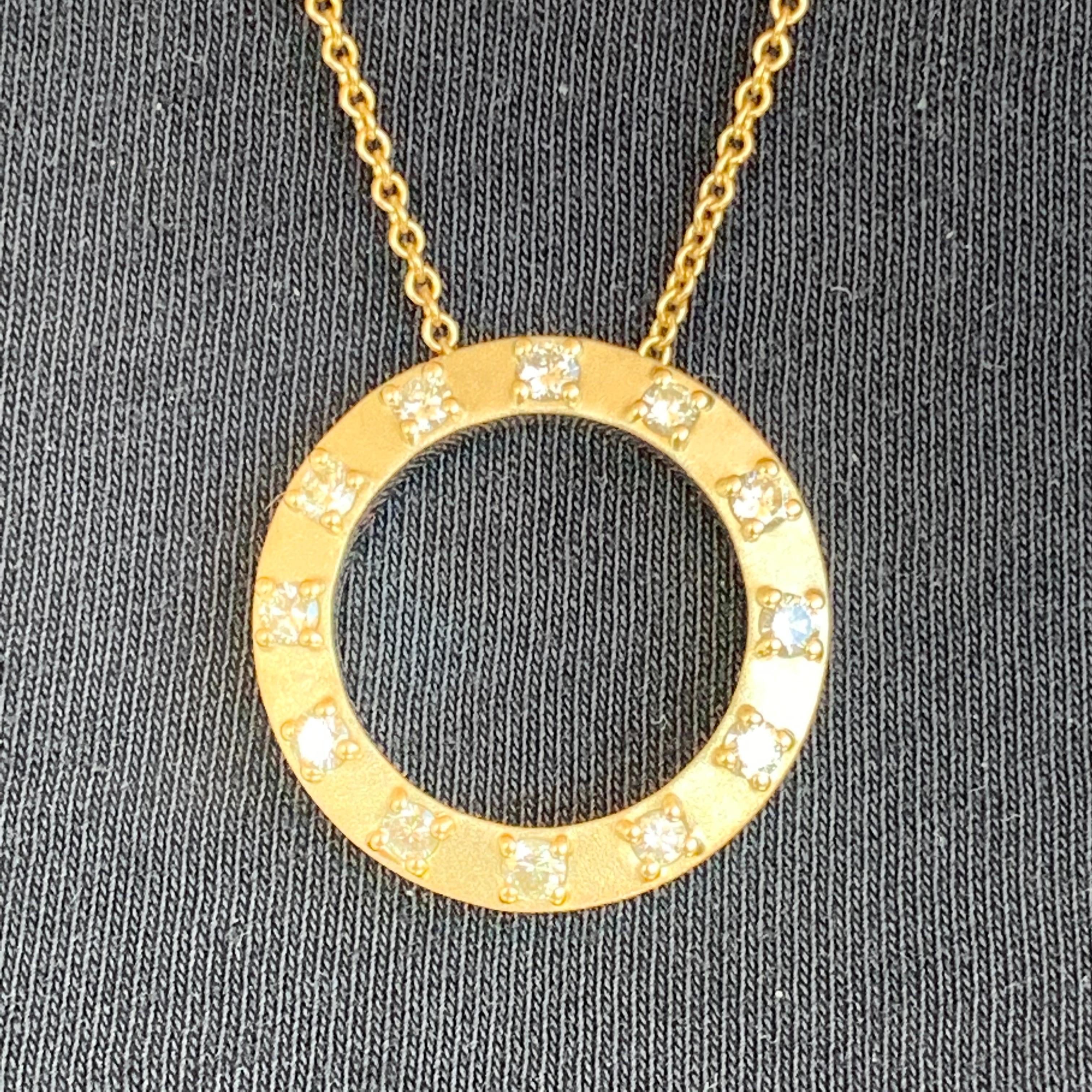 Modern Circle Diamond Pendant, 14 Karat Y, Ben Dannie For Sale