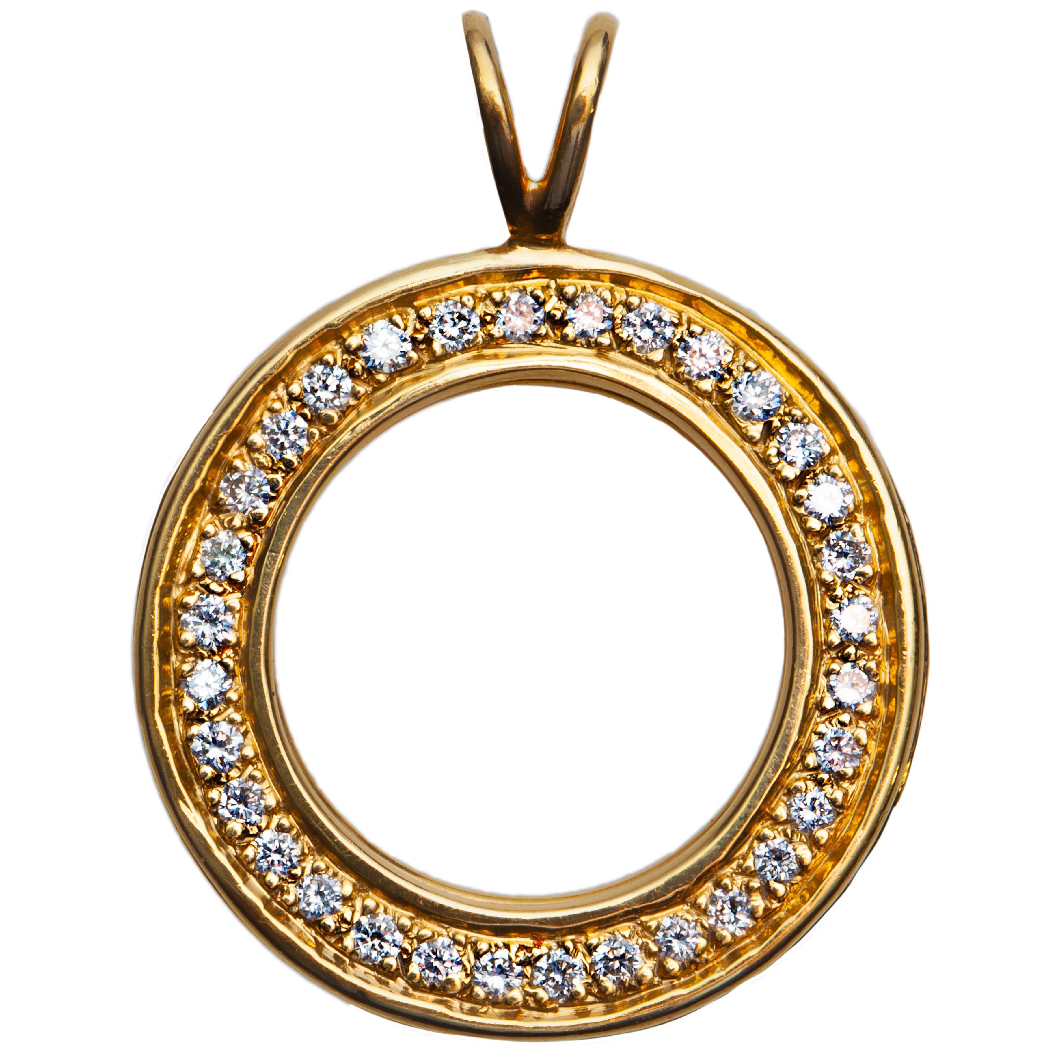 Circle Diamond Pendant For Sale