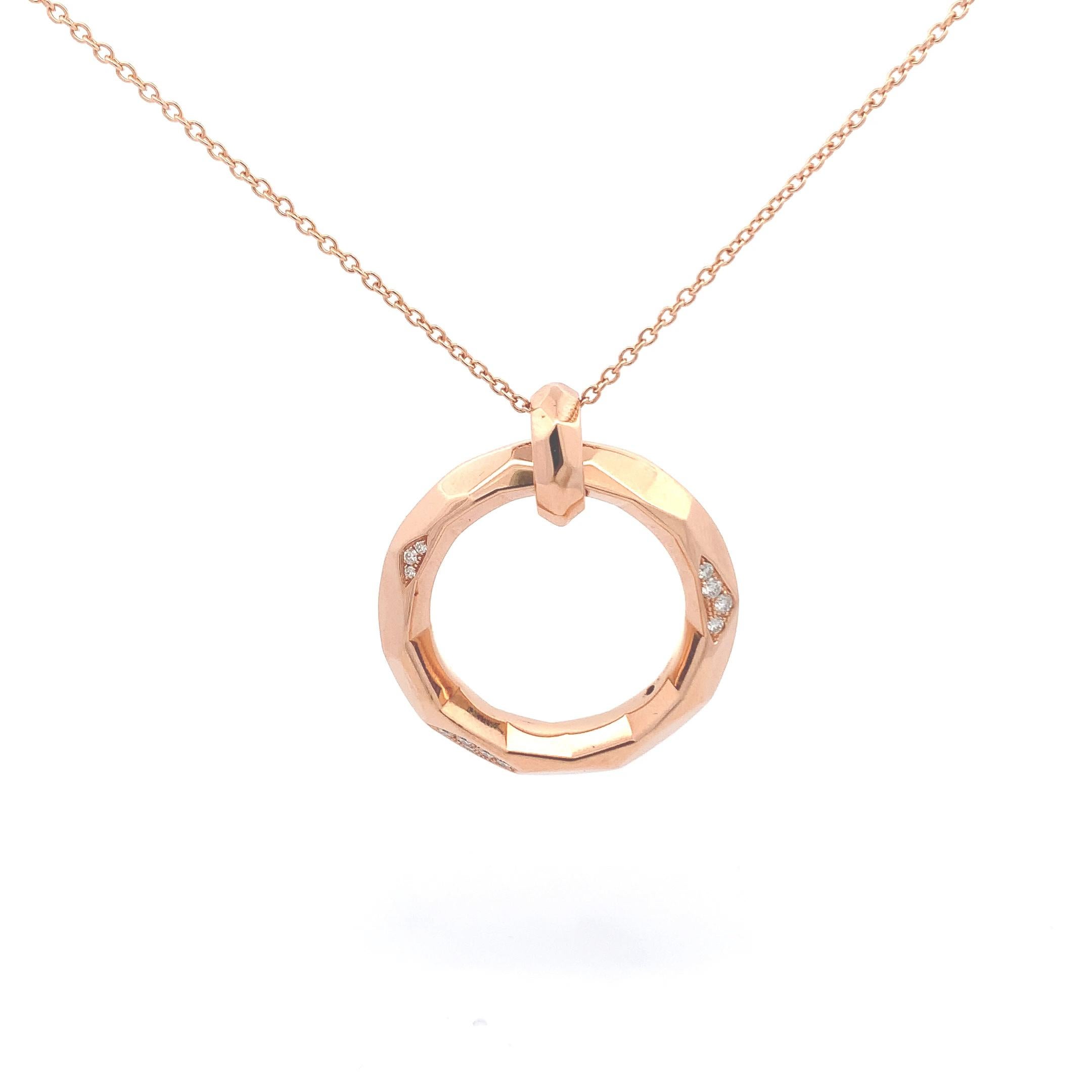 Round Cut Circle Diamond Pendant in 18K Rose Gold For Sale