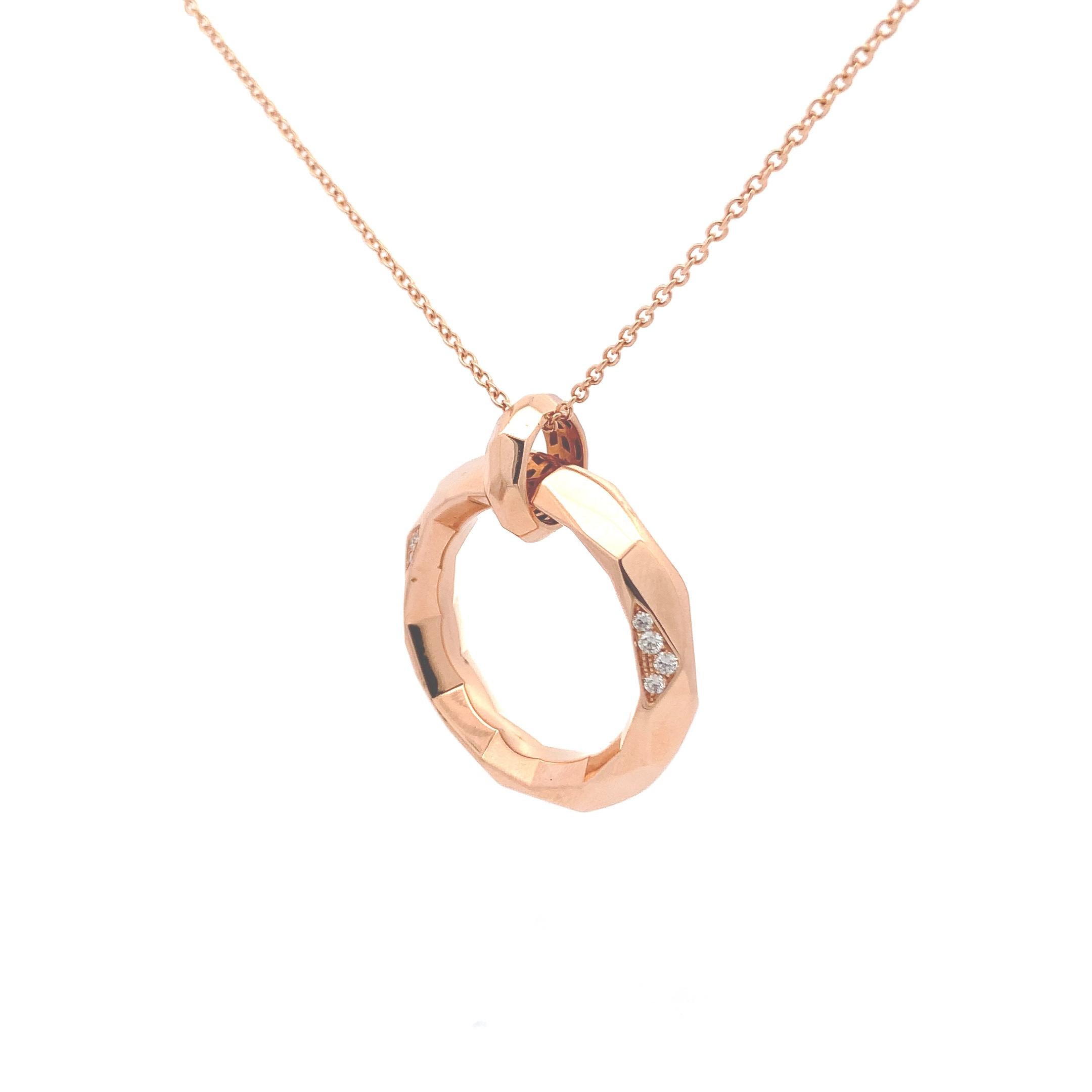 Women's or Men's Circle Diamond Pendant in 18K Rose Gold For Sale