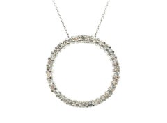 Circle Diamond Slide Pendant Necklace Sterling Silver 1 Carat Mined Diamonds