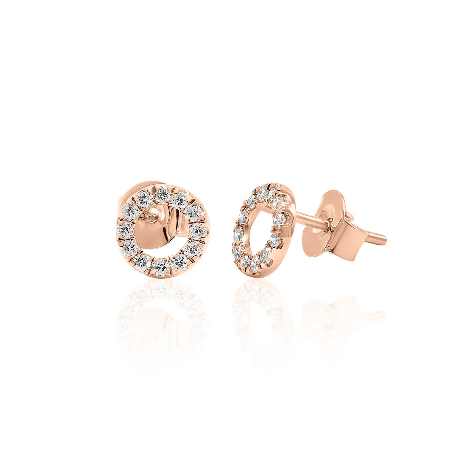 Contemporary Circle Diamond Stud Earrings 14K White, Yellow, and Rose Gold