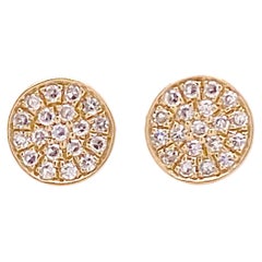 Circle Diamond Studs w Pave Diamond Round Post Earrings, 14k Yellow Gold