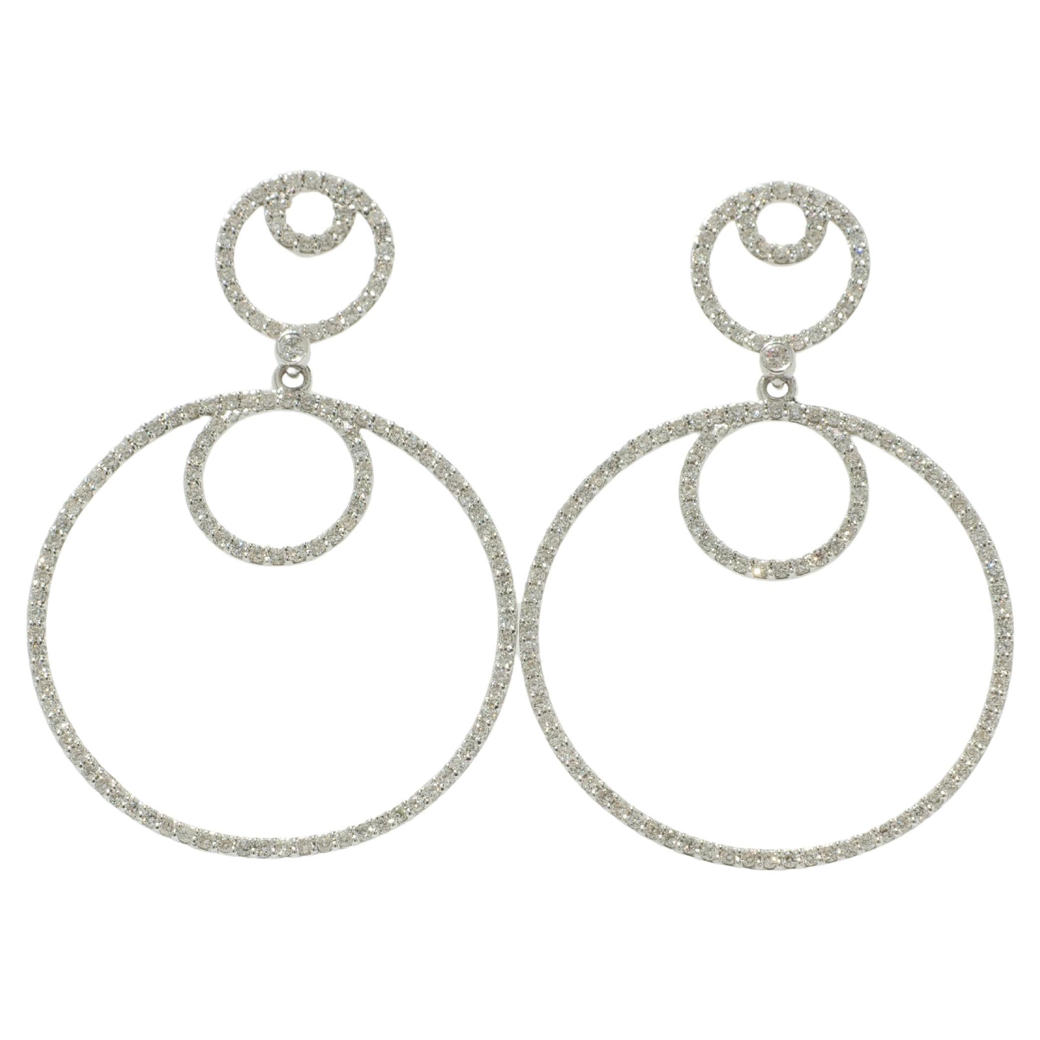 Boucles d'oreilles pendantes en or massif 14k avec diamant en forme de cercle (certifié)