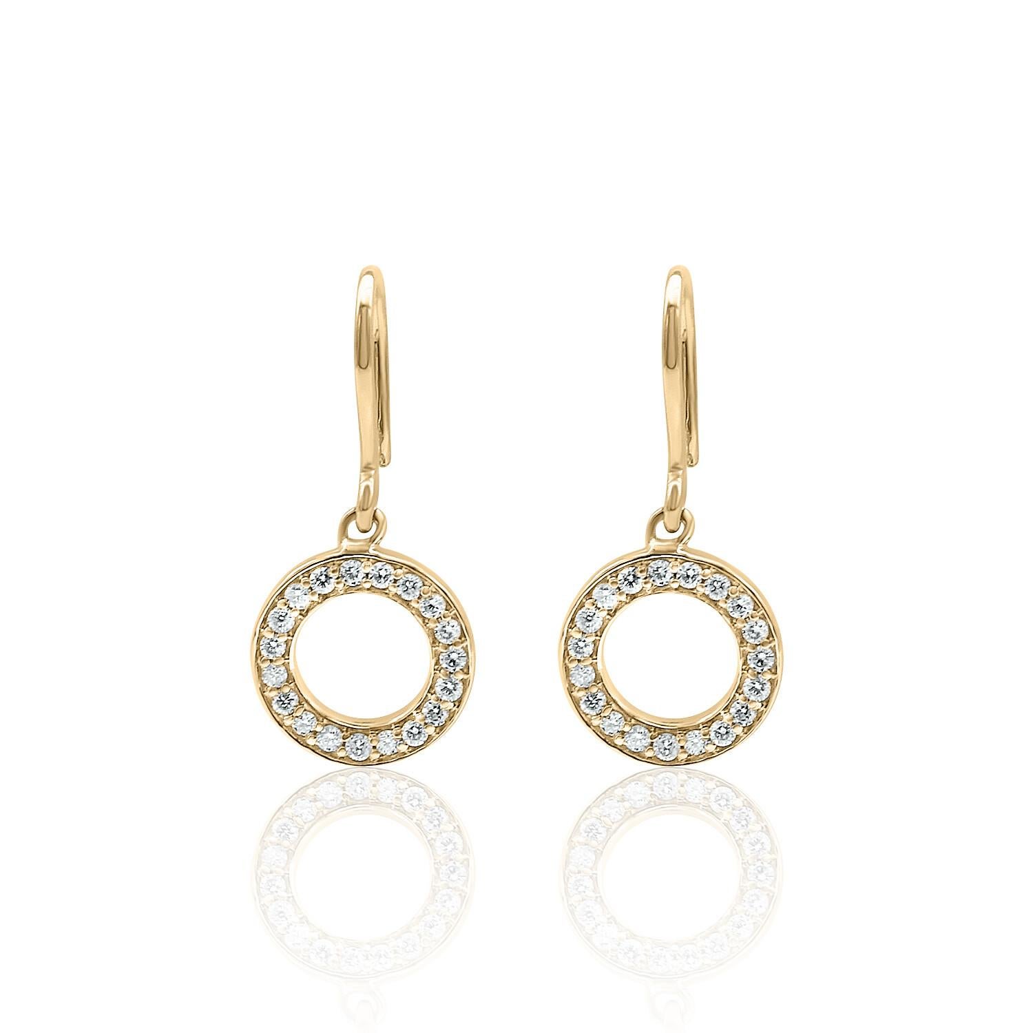 Round Cut Circle Drop Diamond Earrings 14K White, Yellow, and Rose Gold