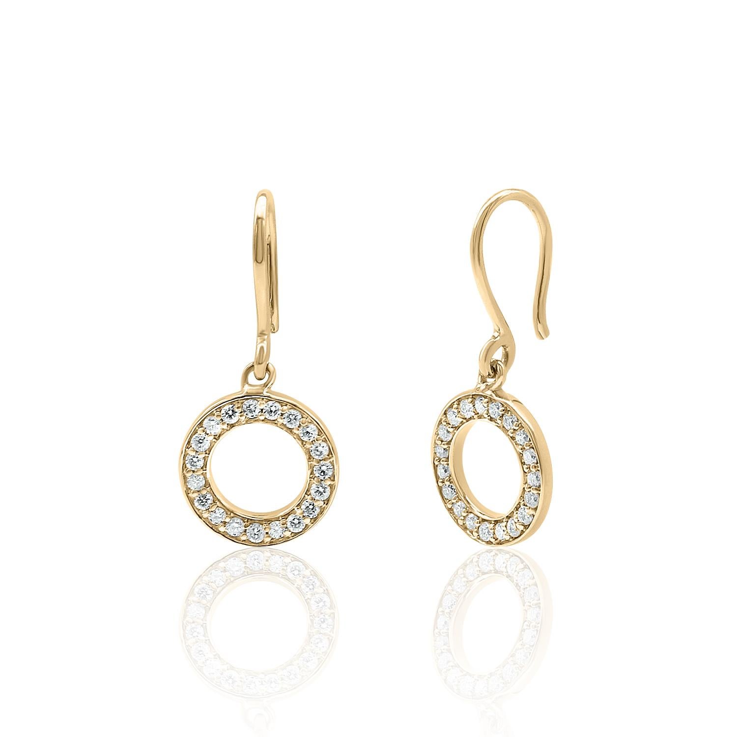 Circle Drop Diamond Earrings 14K White, Yellow, and Rose Gold In New Condition In New York, NY