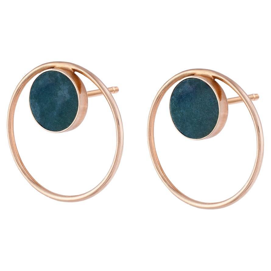 Circle earrings with nephrite 585 gold For Sale