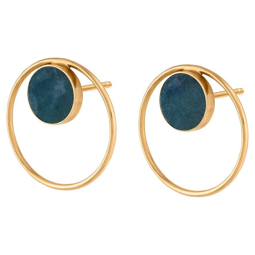 Circle earrings with nephrite gold plated sterling silver For Sale