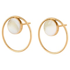 Circle earrings with opal gold plated sterling silver