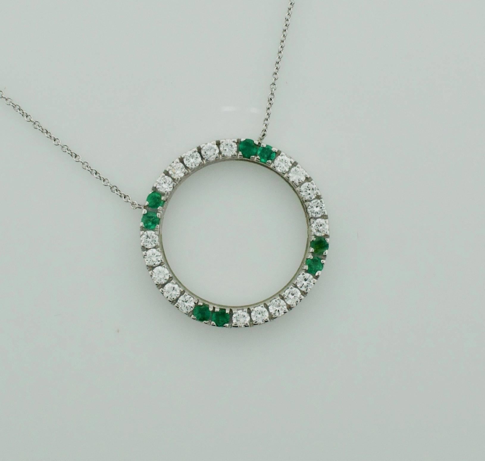 Modern Circle Emerald and Diamond Necklace 