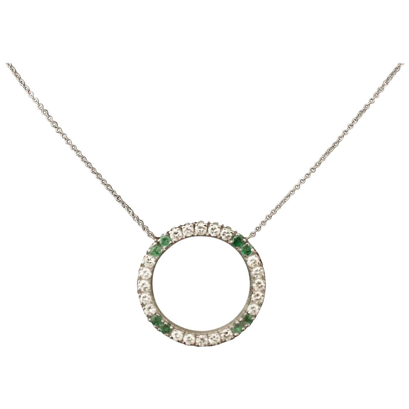 Circle Emerald and Diamond Necklace 