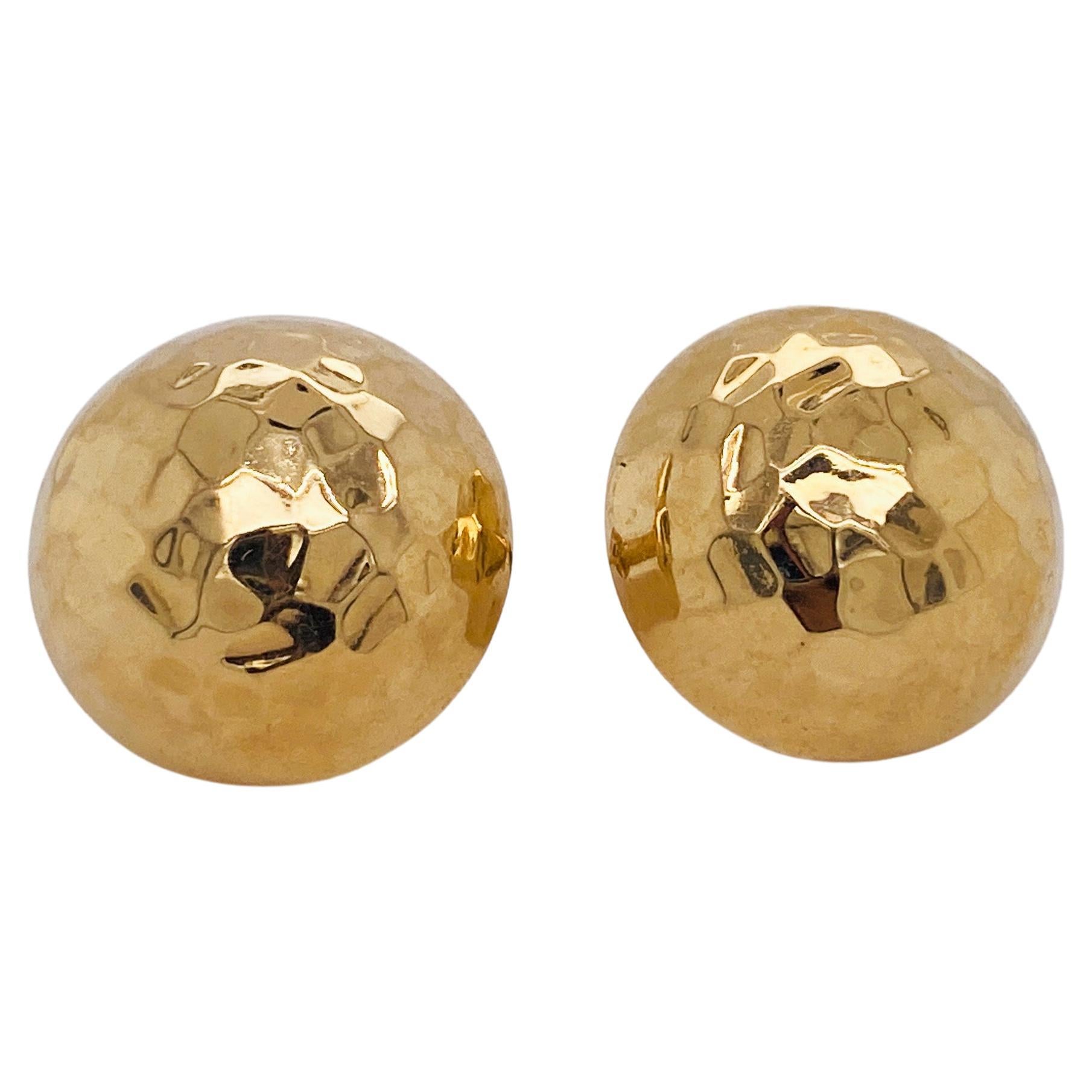 Circle Hammered Stud Earrings in 14k Yellow Gold Extra Large XL Light Weight For Sale