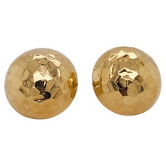 Circle Hammered Stud Earrings in 14k Yellow Gold Extra Large XL Light Weight