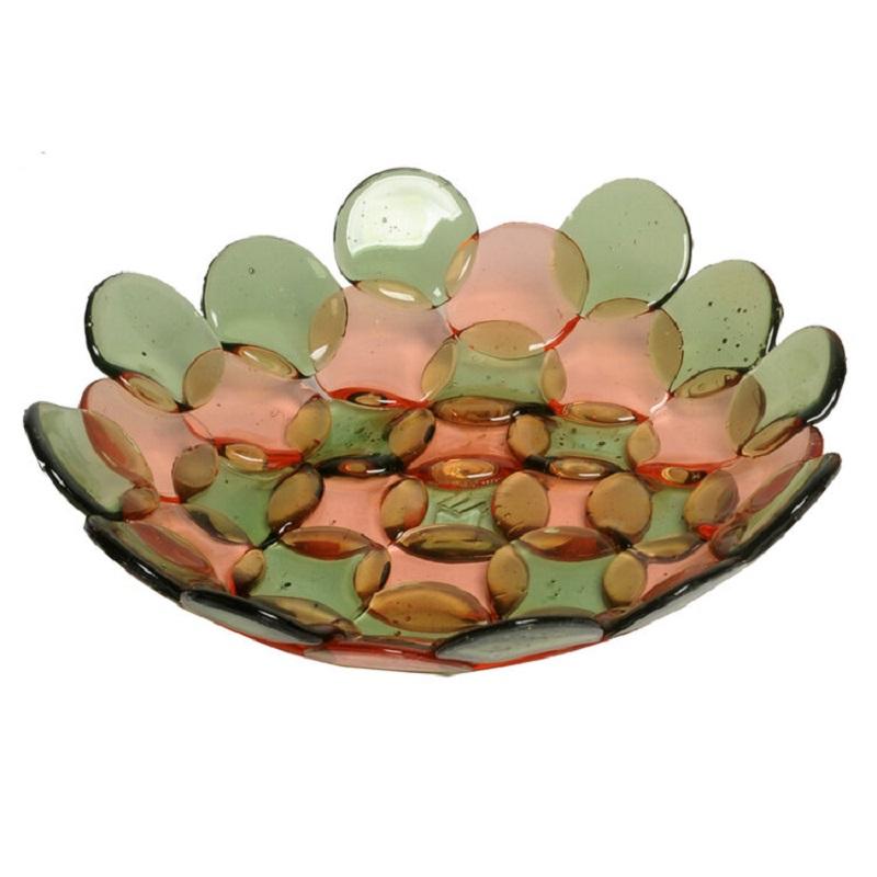 Kreisförmiger Harzkorb in Klarflasche in Grün und hellem Rubin von Enzo Mari (Italienisch) im Angebot