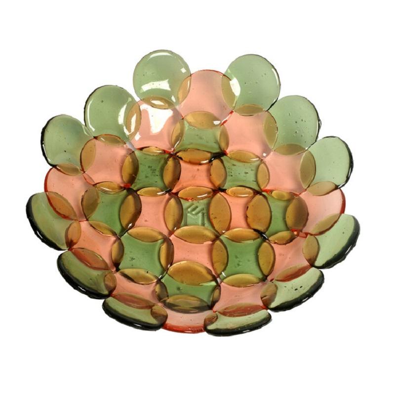 Circle Large Resin Basket in Clear Bottle Green and Light Ruby by Enzo Mari In New Condition For Sale In barasso, IT