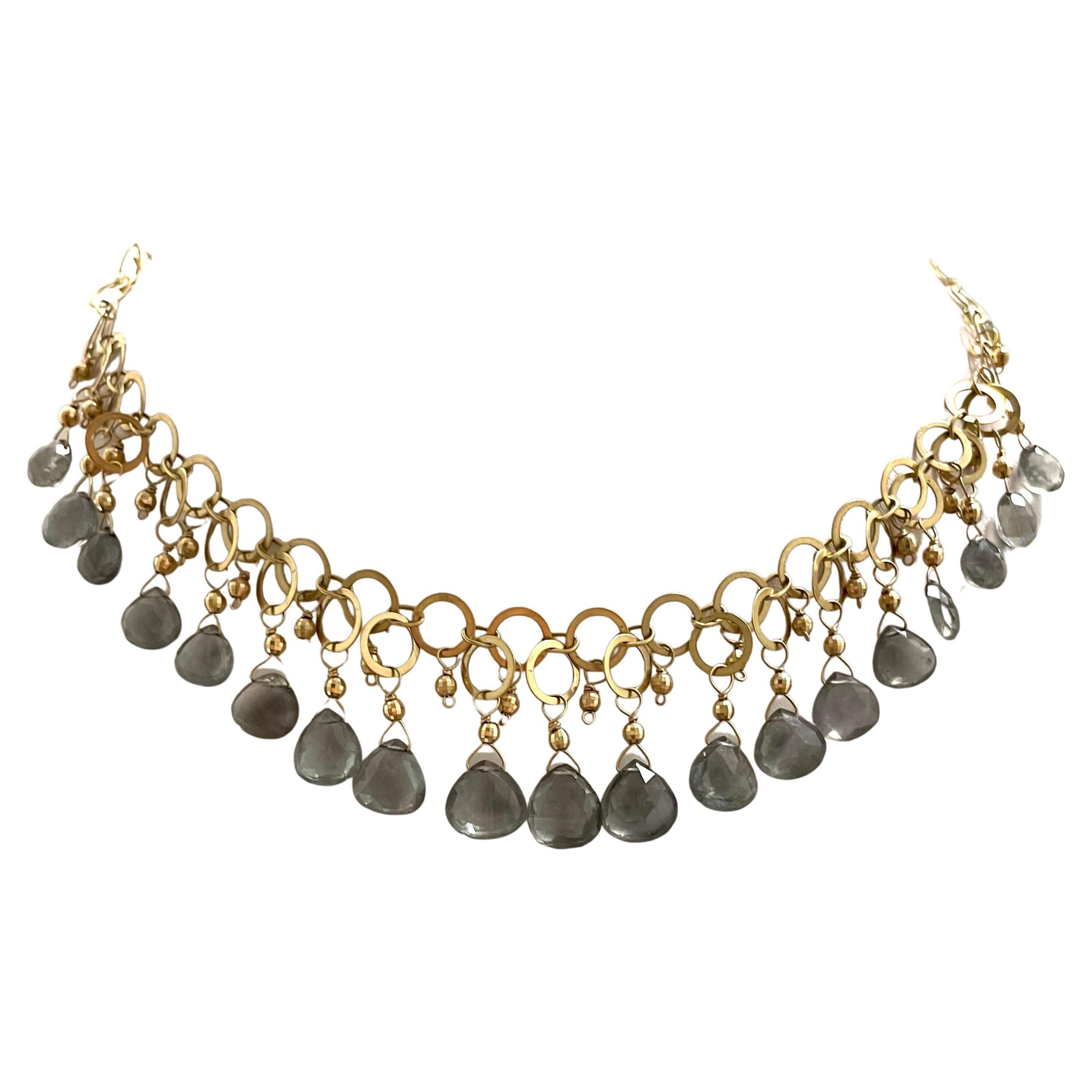 Chaîne à maillons en cercle avec rare collier en silimanite gris clair pendant Pour femmes en vente