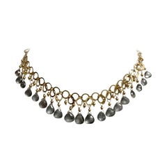 Circle Link Chain with Rare Light Grey Dangling Sillimanite Necklace