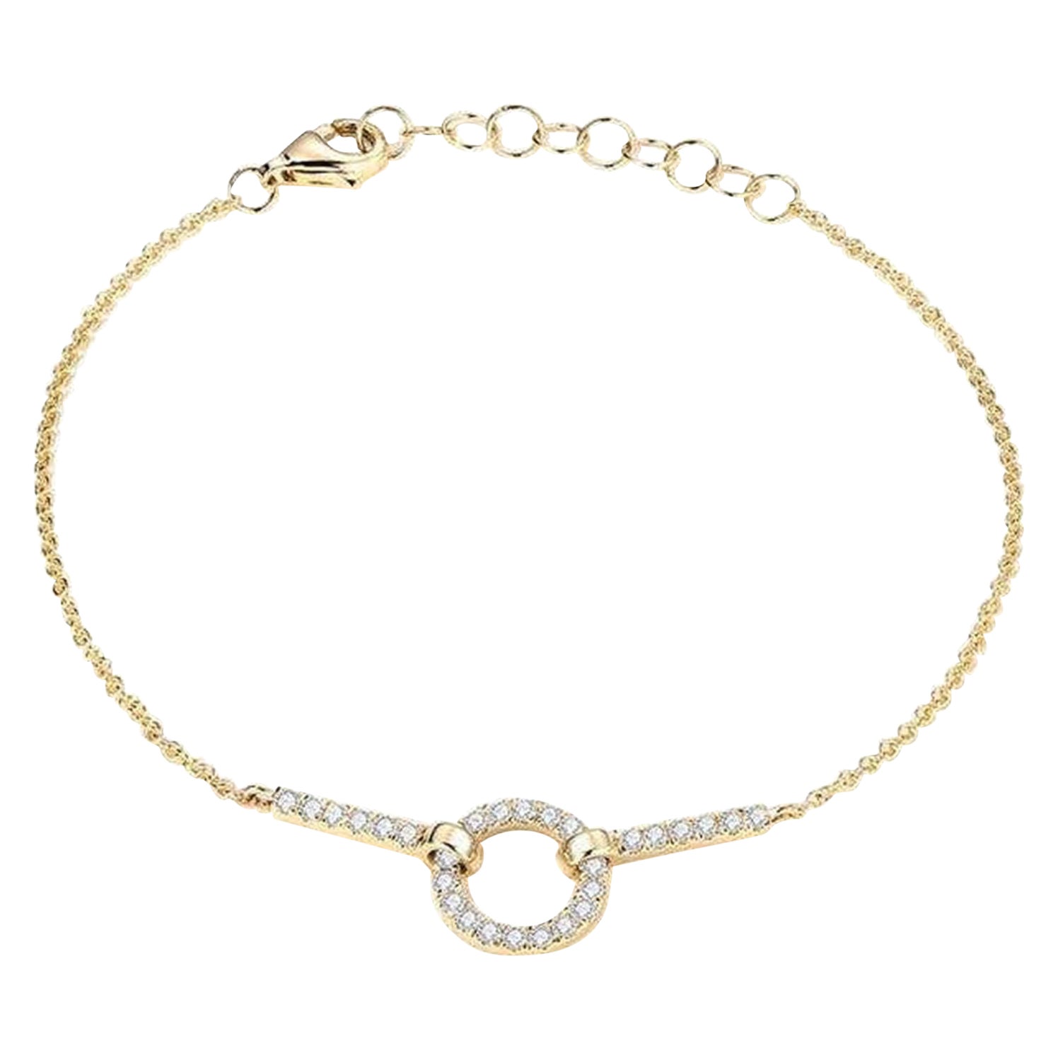 Circle Link Diamond 14K (or 18k upon request) Yellow Gold Bracelet For Sale