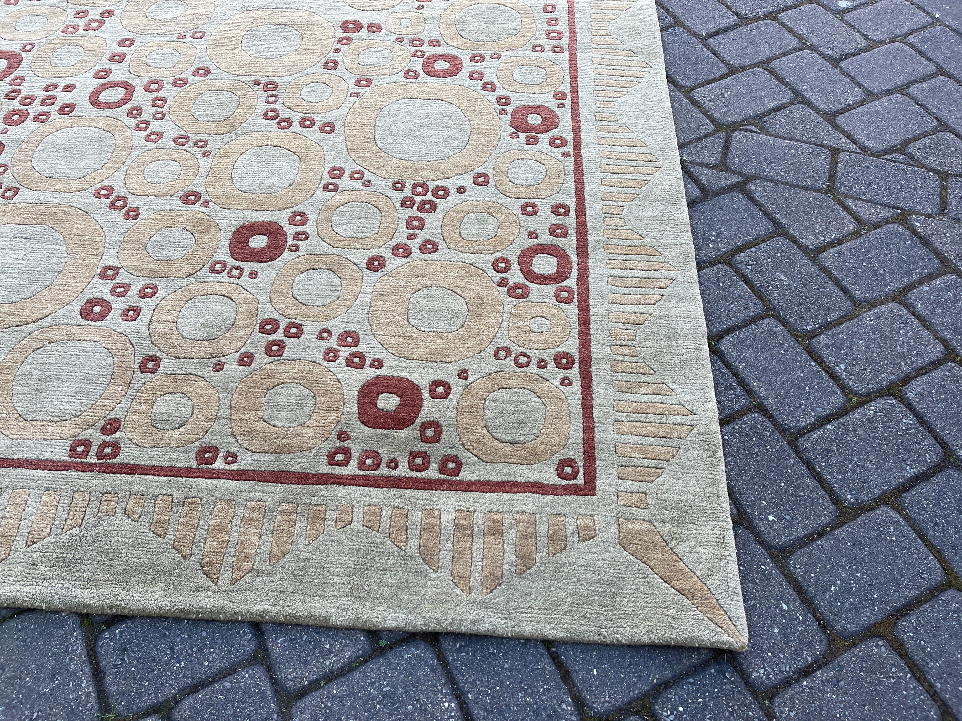 Hand-Knotted Circle Motif Rug For Sale