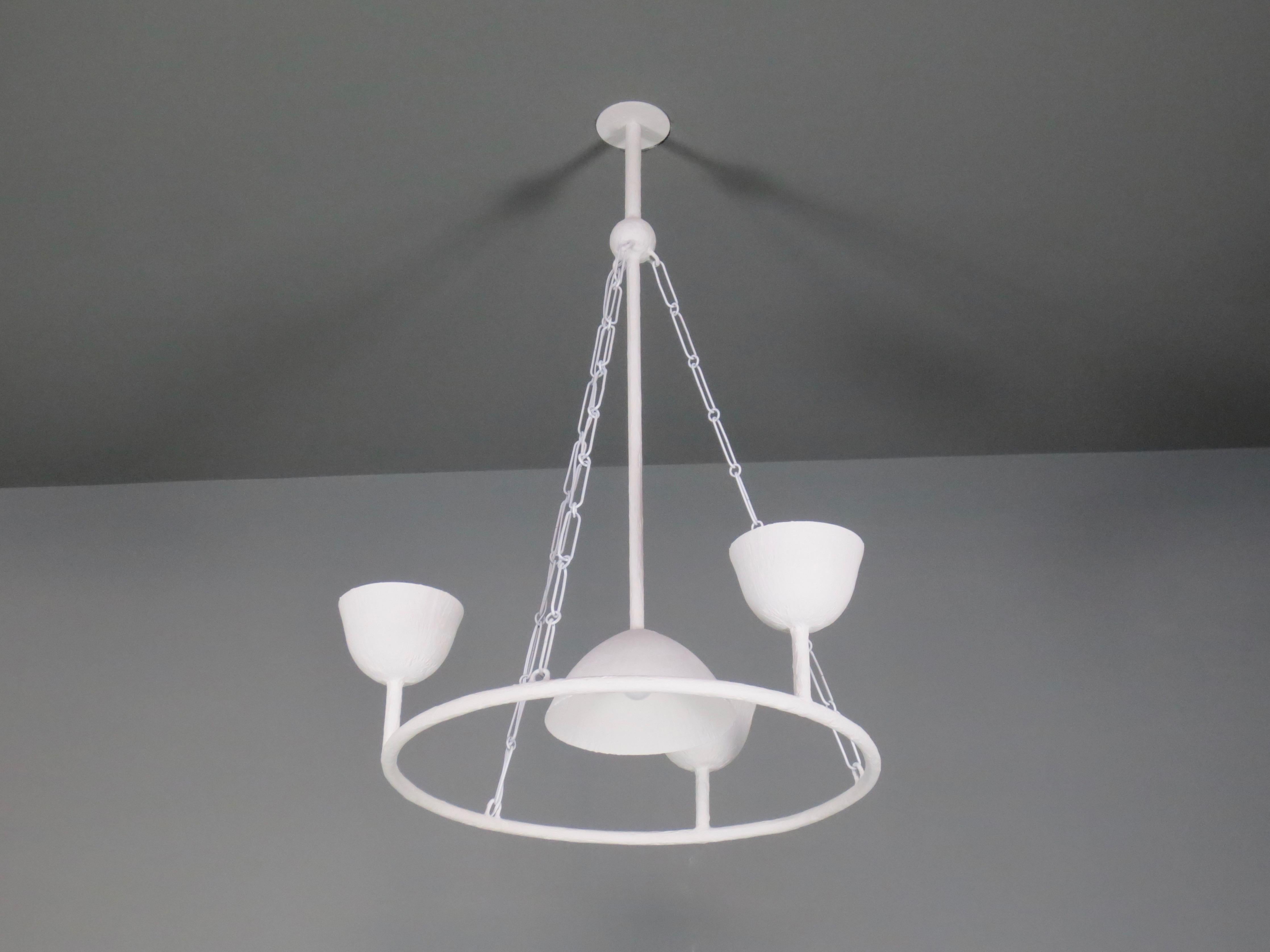 Metal Circle of 4 Cups Plaster Chandelier For Sale