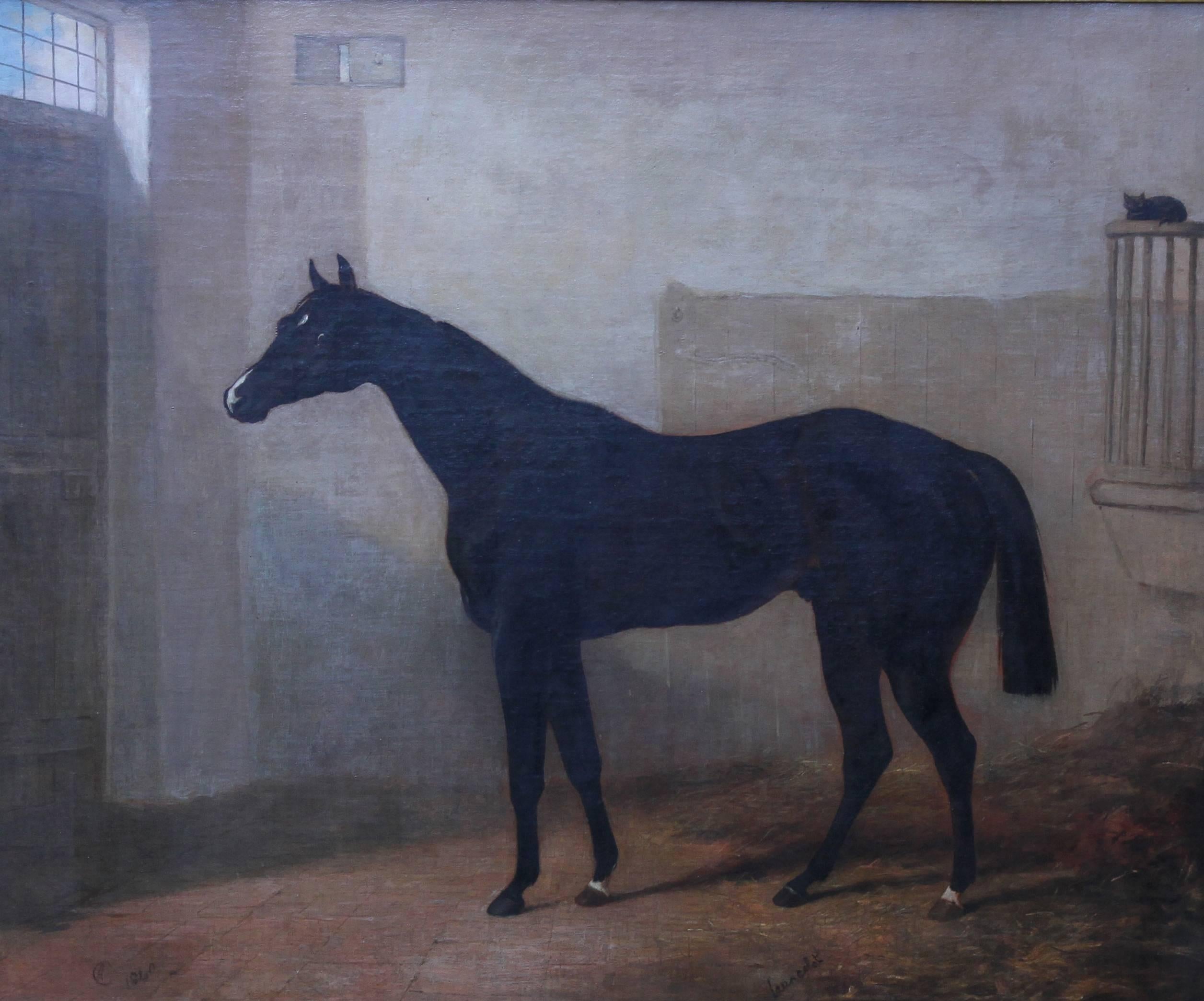 Launcelot - Bay horse in a stable - Old Master British art equine oil painting 1