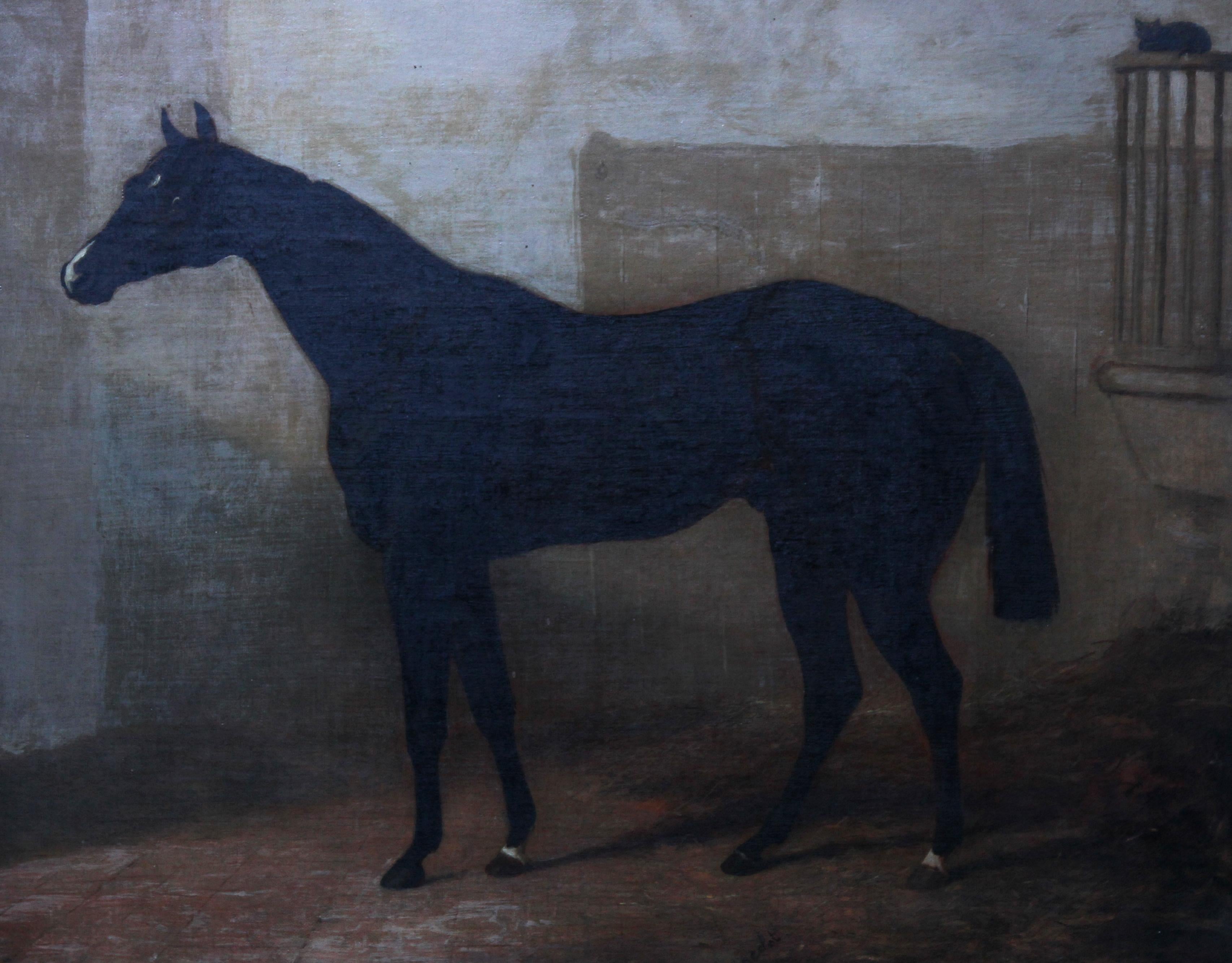Launcelot - Bay horse in a stable - Old Master British art equine oil painting 2