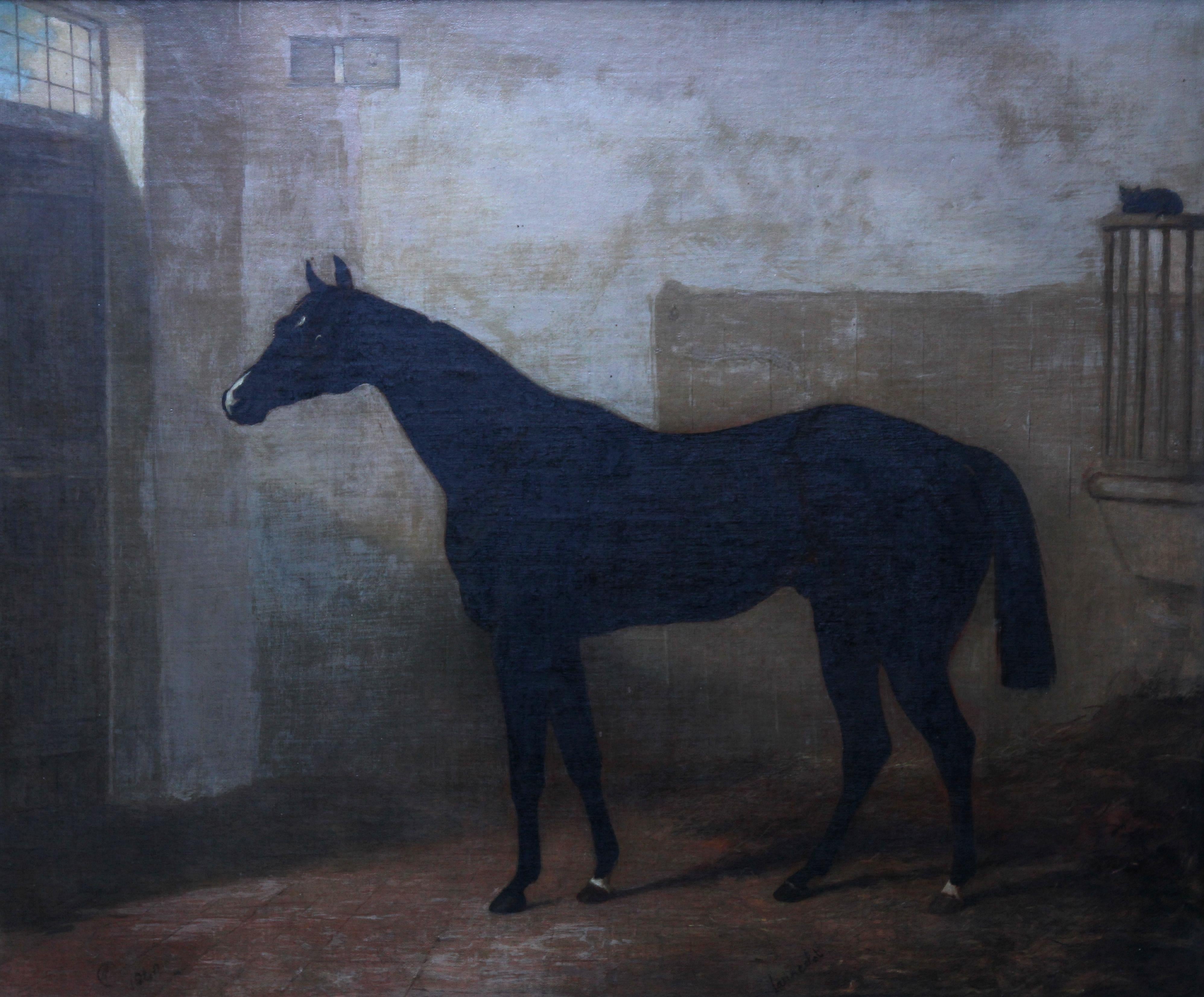 Launcelot - Bay horse in a stable - Old Master British art equine oil painting 6