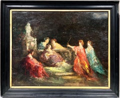 19th Century French Oil Elegant Figures in Woodland Party NO RESERVE AUCTION