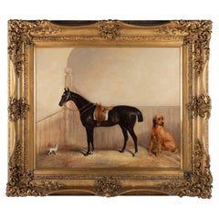 Cercle d'Albert H. Clark (fl.1821-1900) Cheval équestre dans une écurie avec des chiens
