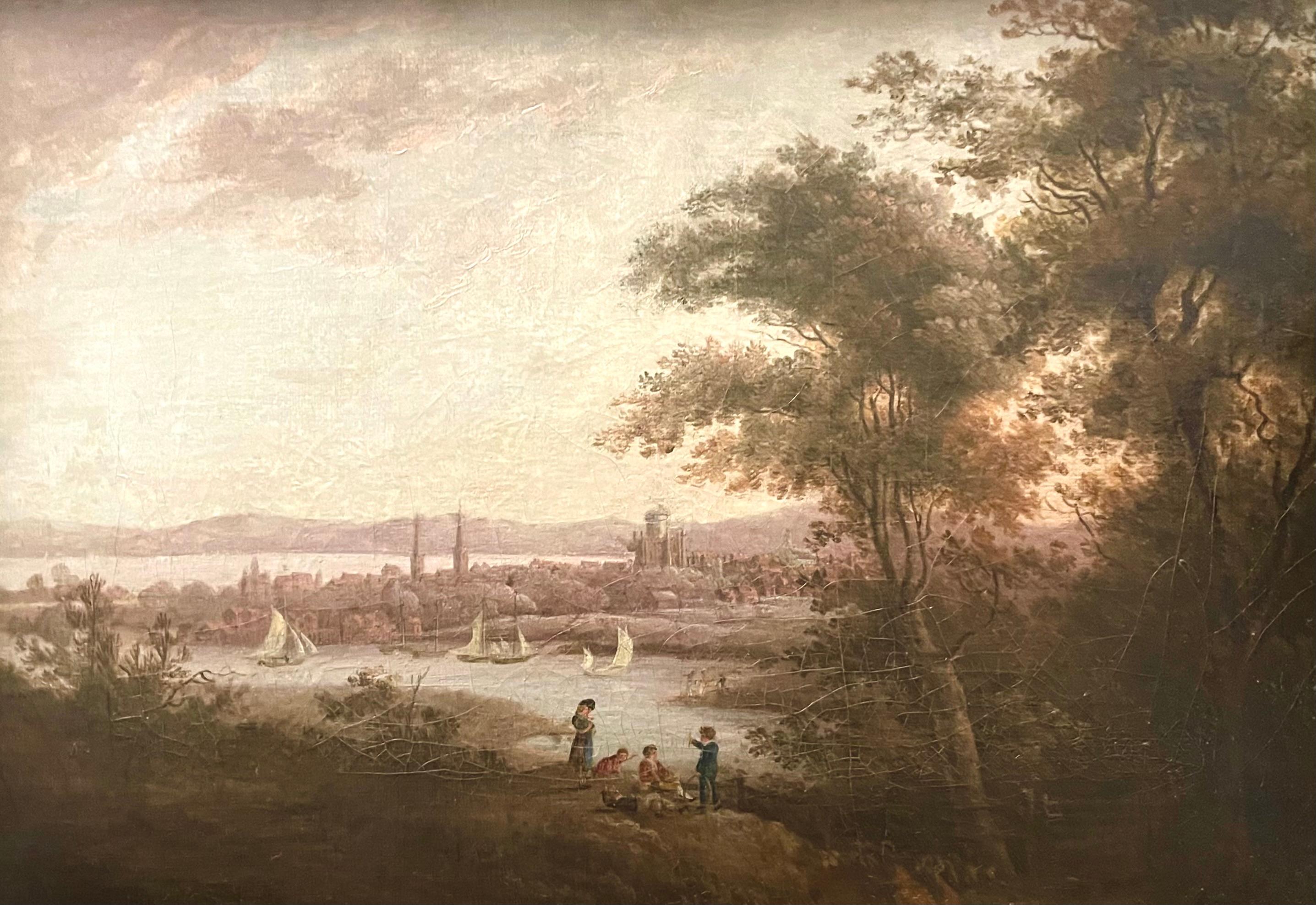 Circa 1800 journée d'été au bord de la mer - Painting de (Circle of) Alexander Nasmyth