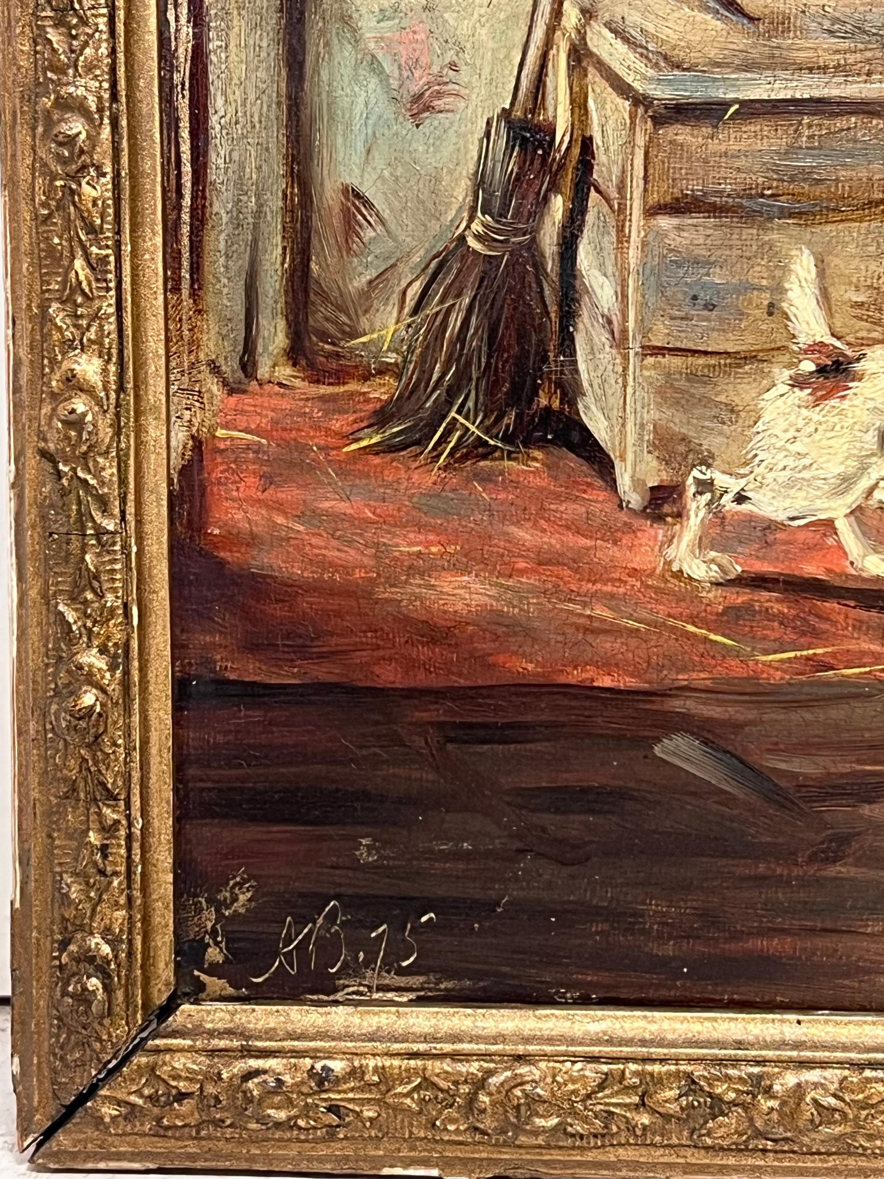 Victorian 19th Century English Dog Oil Painting Terrier Ratting in Barn Interior For Sale 2