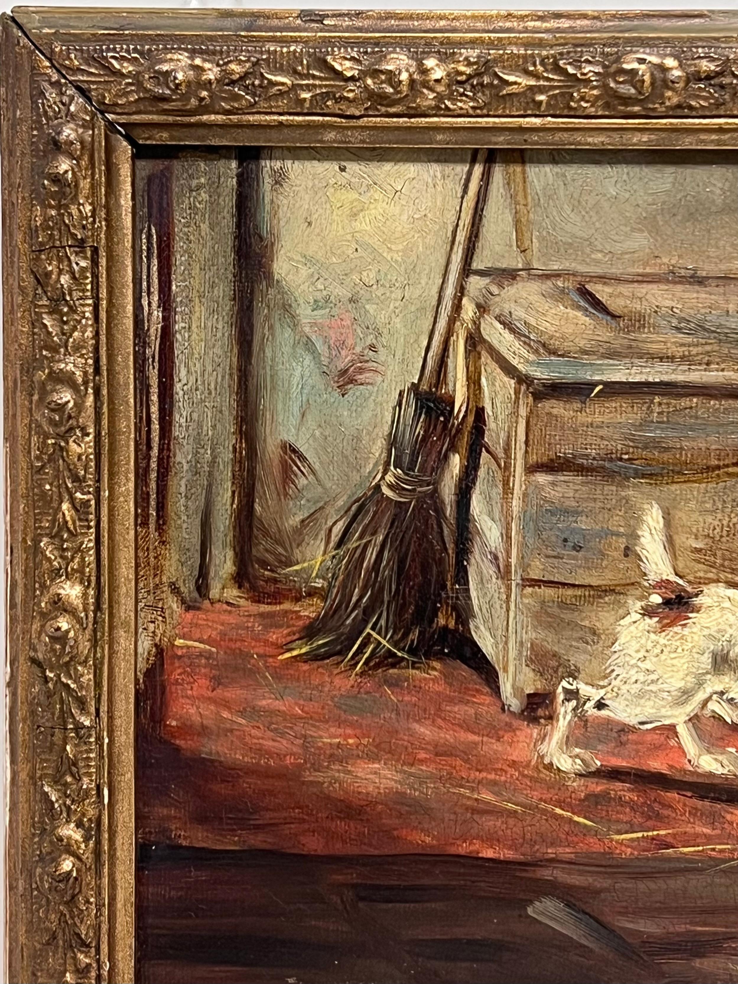 Victorian 19th Century English Dog Oil Painting Terrier Ratting in Barn Interior For Sale 3