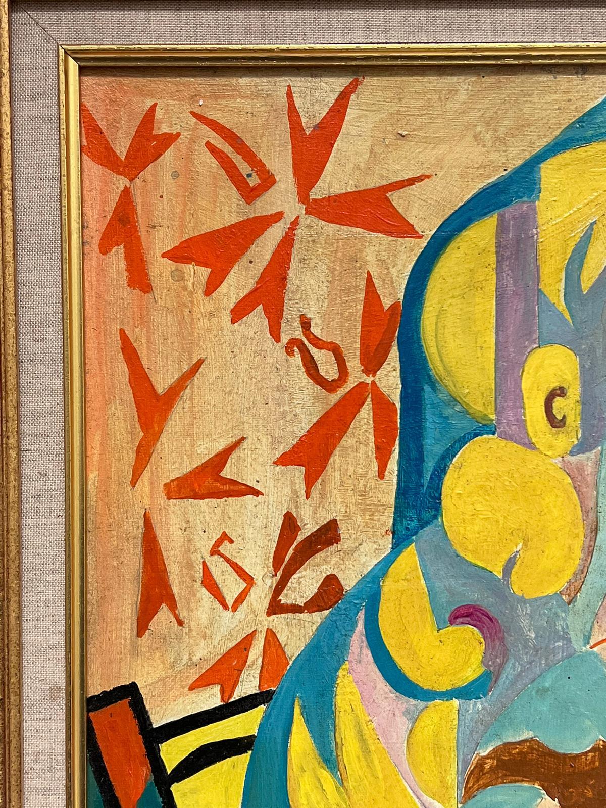 Pittura ad olio cubista francese del 1930 firmata Ritratto di donna nuda su tela incorniciata 1