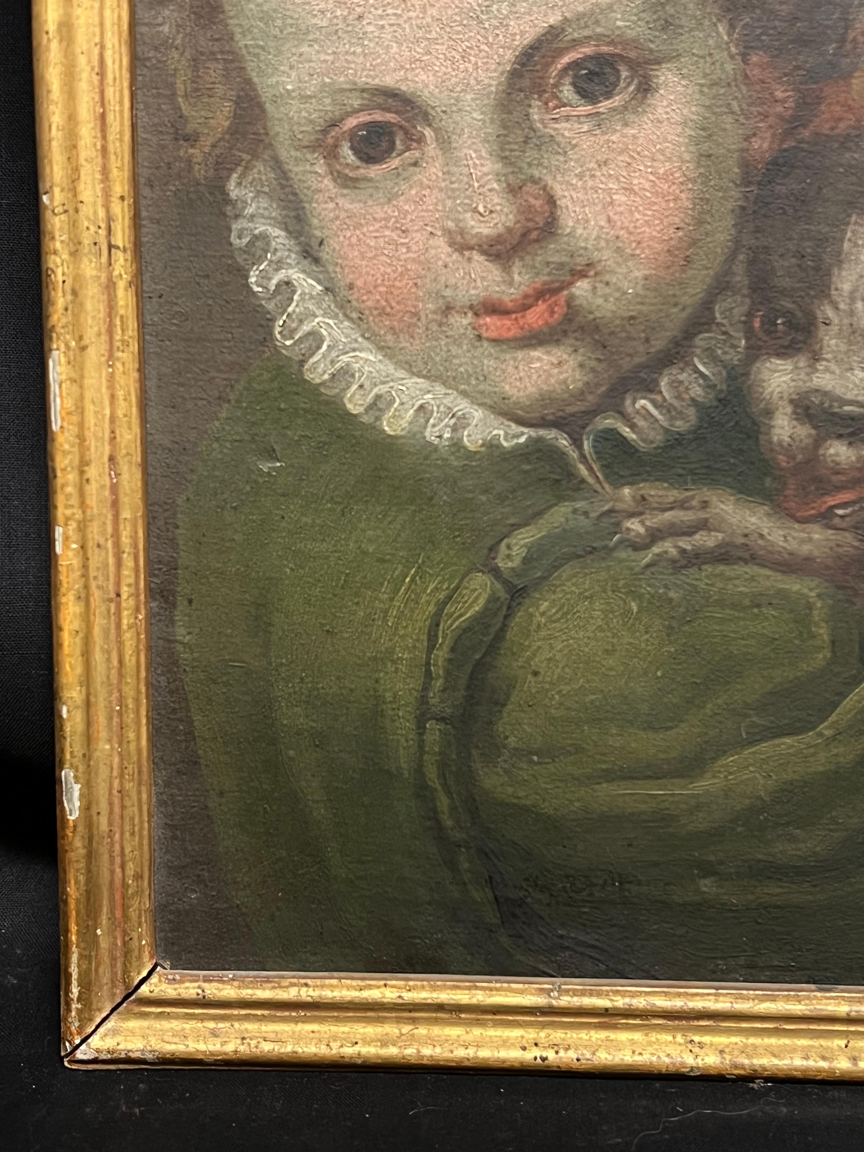 Ritratto di un bambino con cane domestico
Scuola italiana, inizio 1600
cerchia di Annibale Carracci (1560-1609)
olio su tela, incorniciato
Incorniciato: 11,5 x 9 pollici
Pannello: 10,5 x 8,5 pollici
Provenienza: collezione privata,
