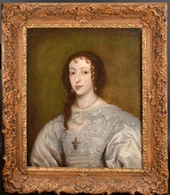Fino Retrato de la Reina Enriqueta María, Antiguo Maestro del Siglo XVII Marco Excepcional