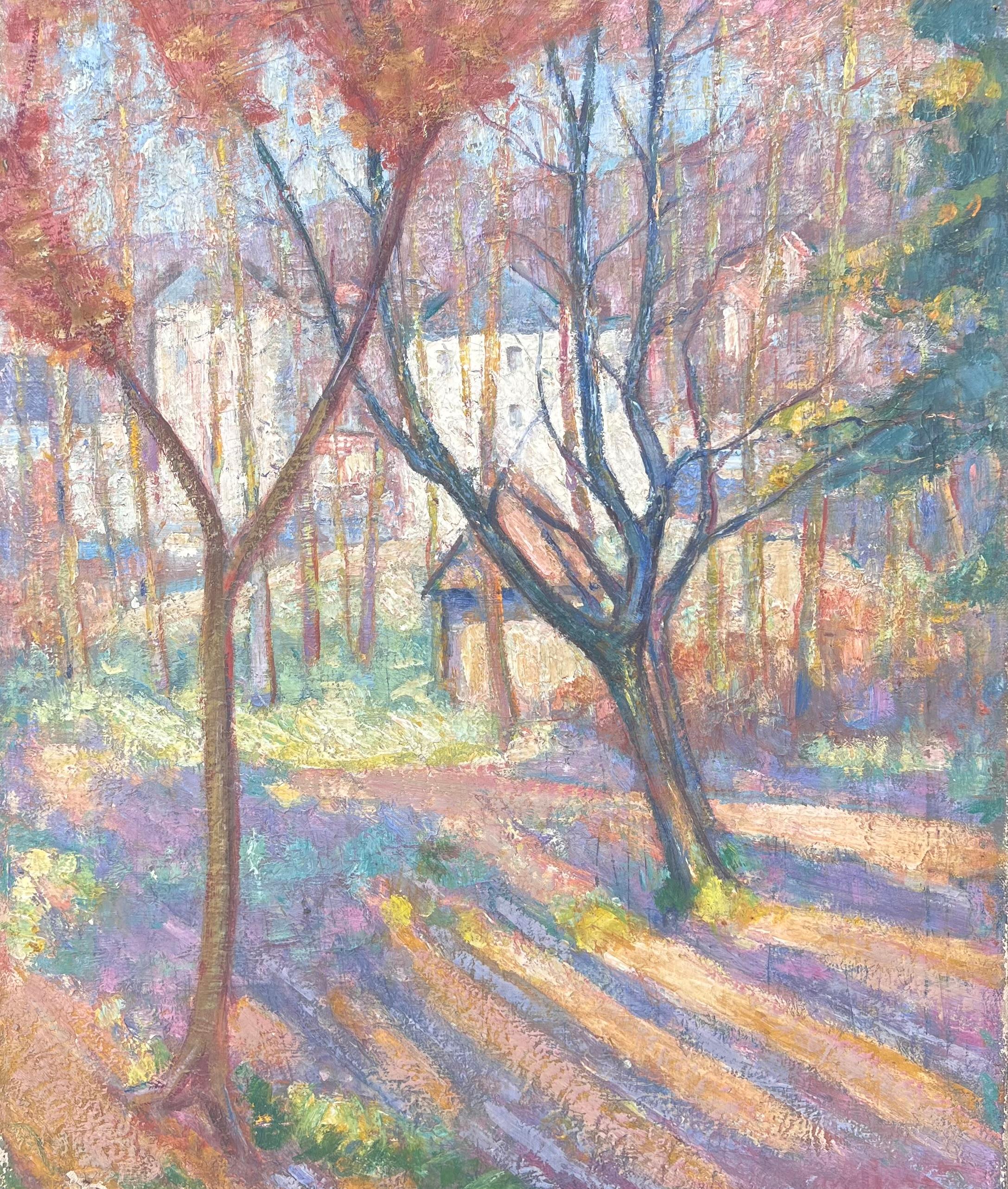 Fine Antique French Impressionist Ölgemälde Woodland Gärten Old Stone House