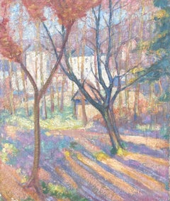 Fine Antique French Impressionist Oil Painting Woodland Gardens Old Stone House