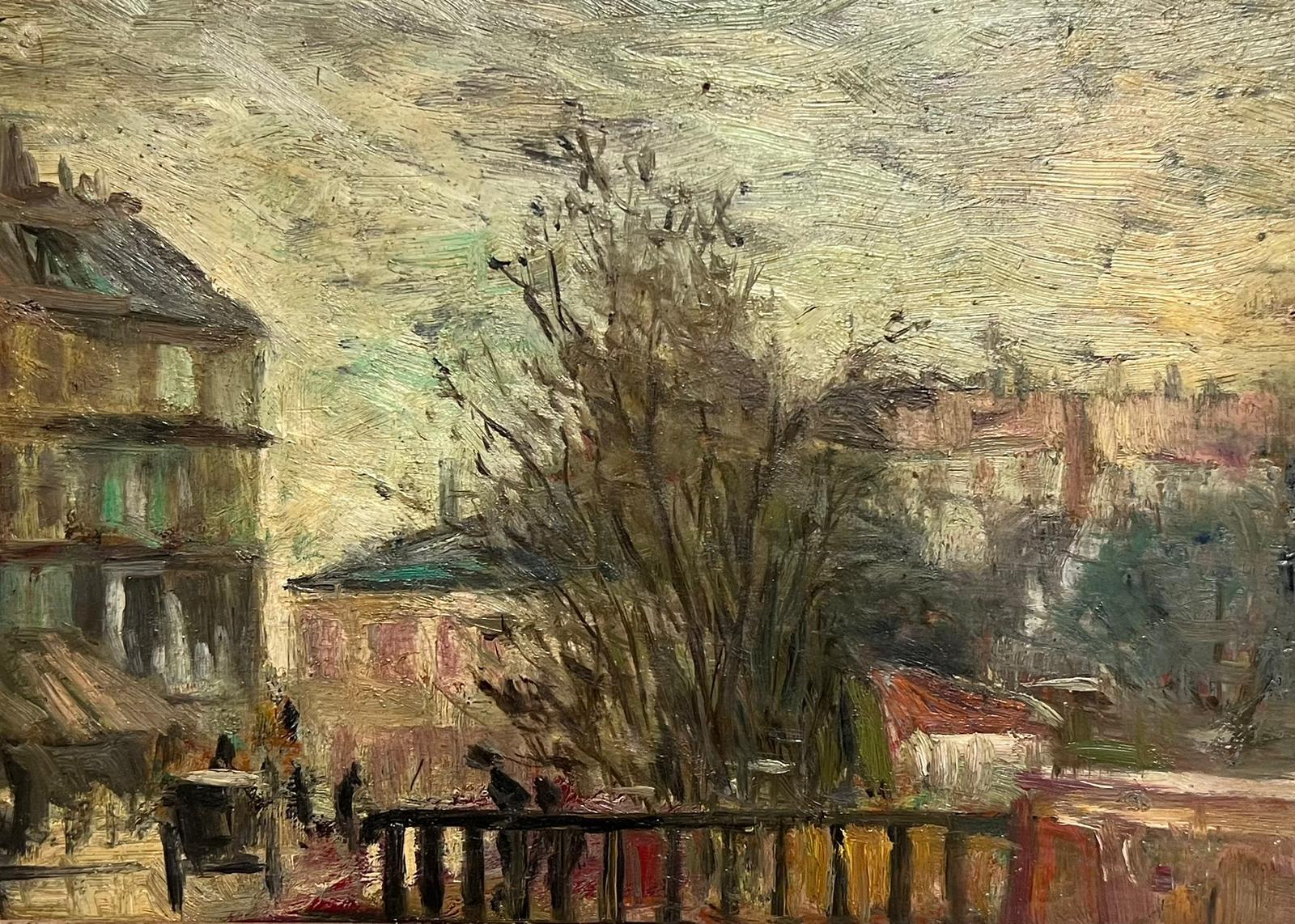 The Parisian Boulevard
French Impressionist artist, circa 1890's
circle of Camille Pissarro (1830-1903)
oil on wooden board, framed
framed: 10.5 x 13.5 inches
board: 7.25 x 9.75 inches
provenance: private collection, France
condition: very good and