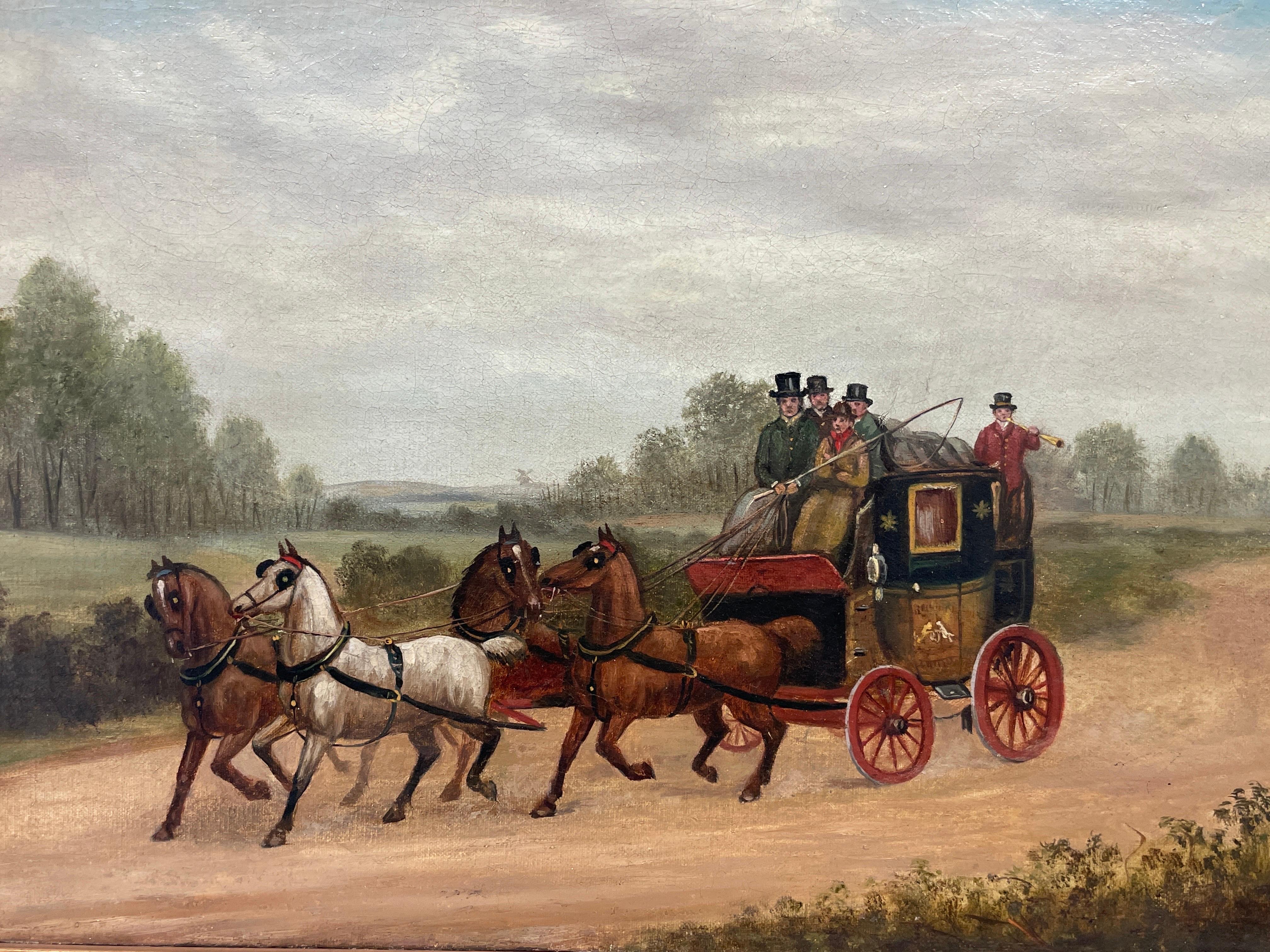 Satz von 4 feinen viktorianischen Coaching Szene Original-Ölgemälde, Coach & Pferde – Painting von circle of Charles Cooper Henderson (British, 1803-1877) 