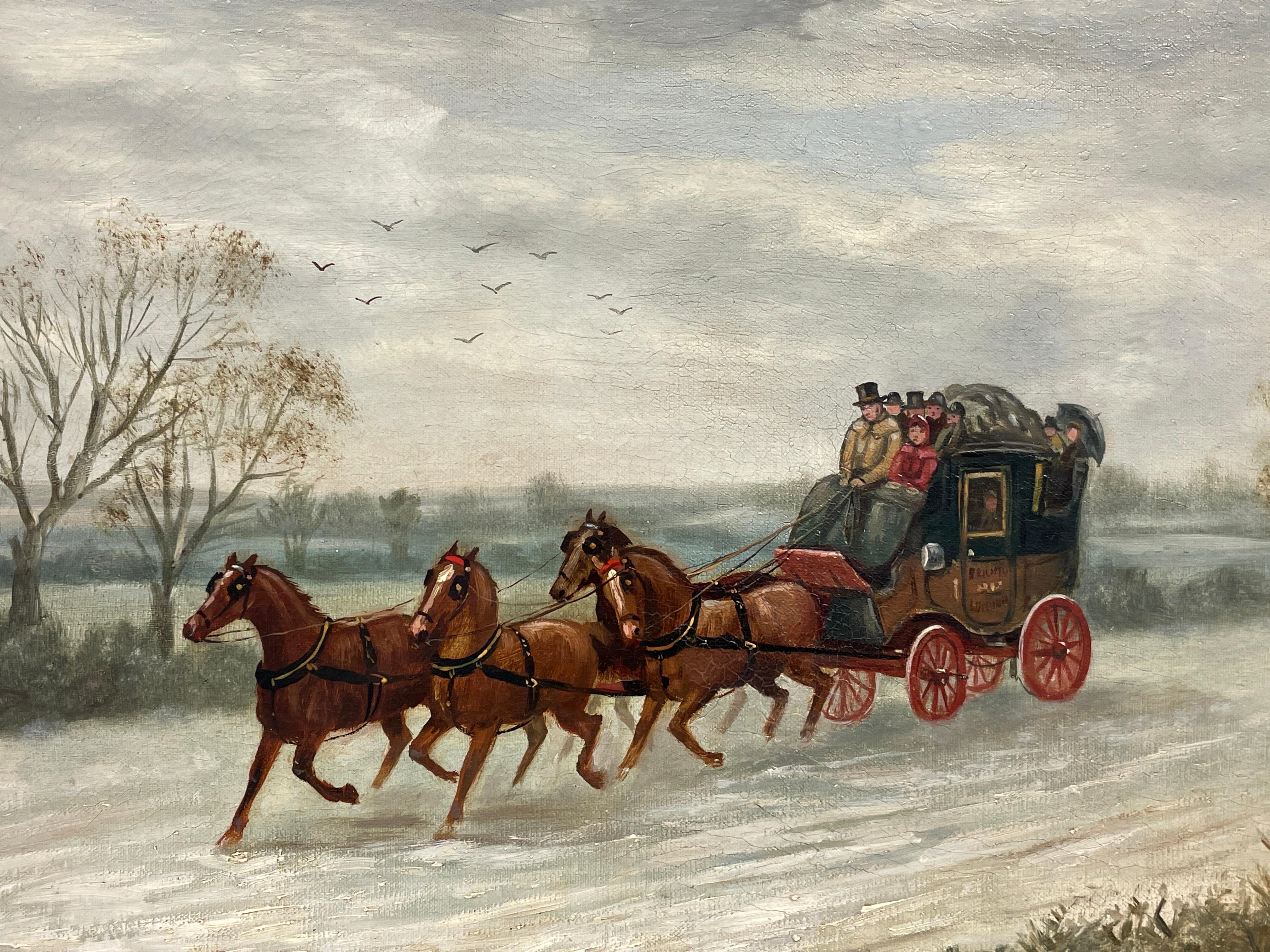 Satz von 4 feinen viktorianischen Coaching Szene Original-Ölgemälde, Coach & Pferde (Grau), Figurative Painting, von circle of Charles Cooper Henderson (British, 1803-1877) 