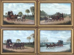 Set of 4 - Fine Victorian Coaching Scene Original Oil Paintings, Coach & Horses
