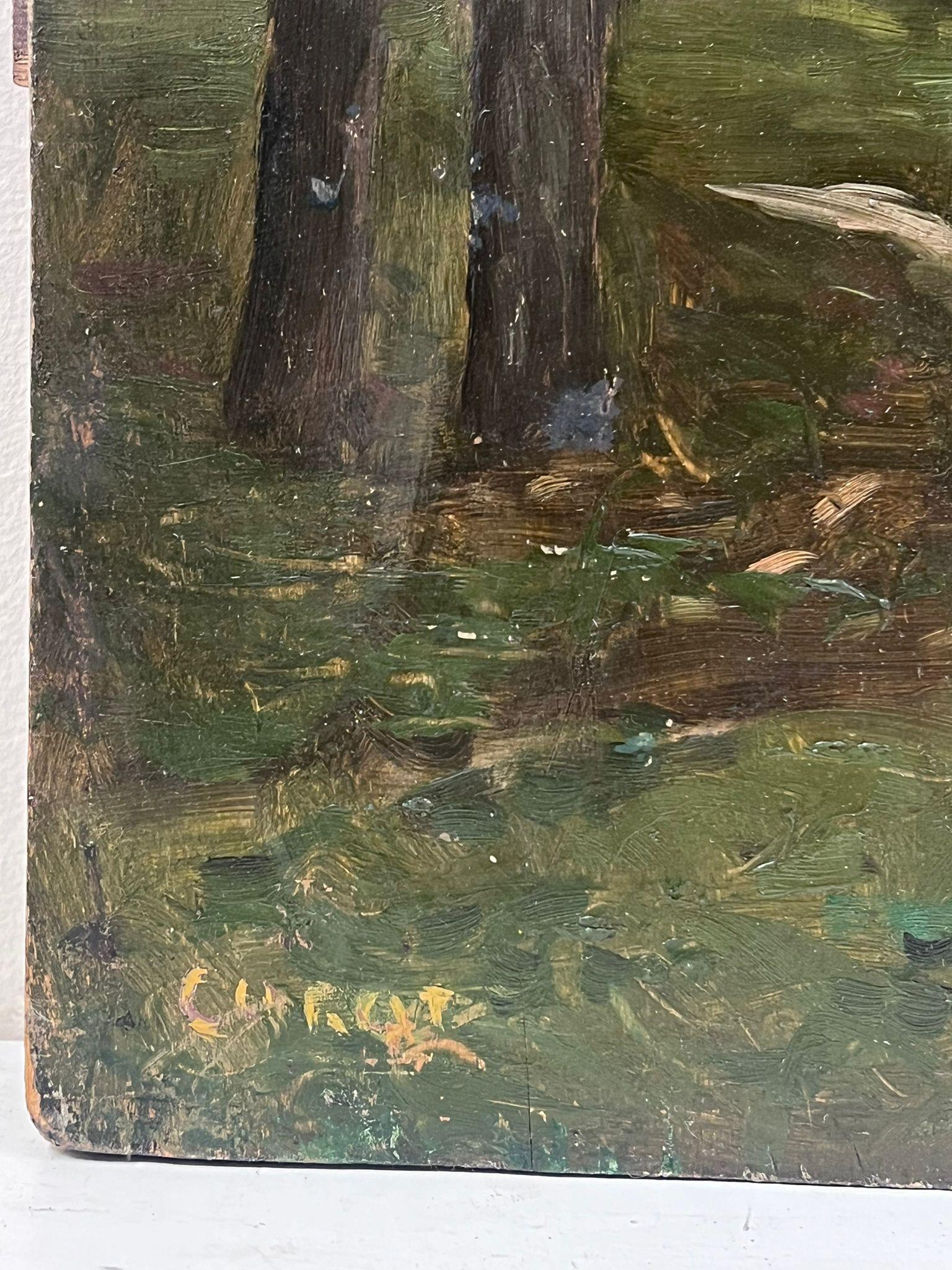 Fine huile de Barbizon du 19ème siècle sur bois cintré Forêt Glade Forest - Painting de circle of Corot