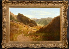 FINE VICTORIAN OIL PAINTING - BORROWDALE LAKE DISTRICT LANDSCAPE VALLEY FIGURE