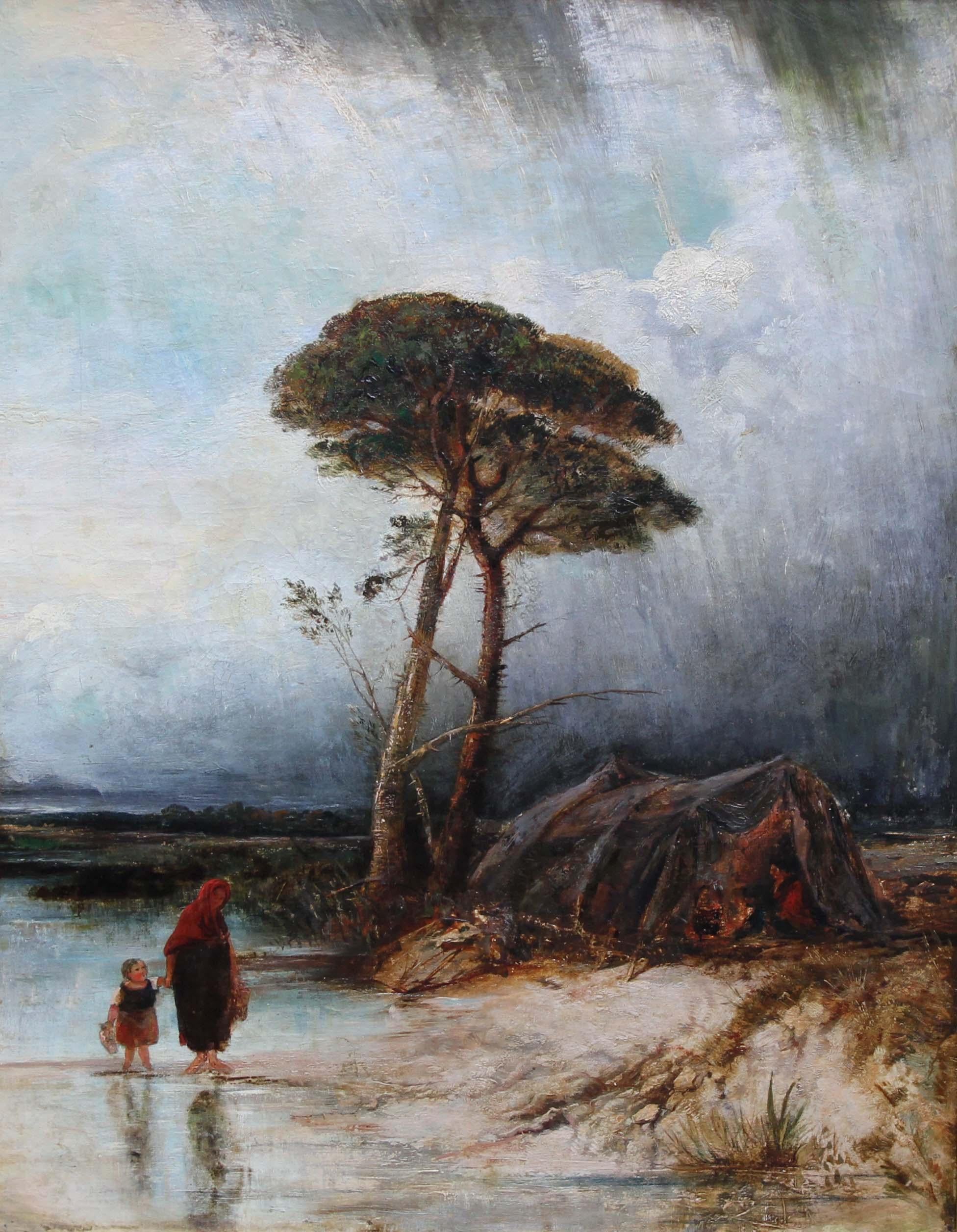 Rainy Landscape - Impressionist Victorian art oil painting famous weather artist For Sale 4
