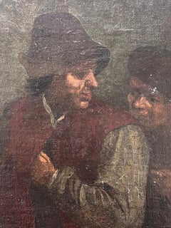 Fine 17th Century Dutch Old Master Oil Painting Two Topers in Deep Conversation