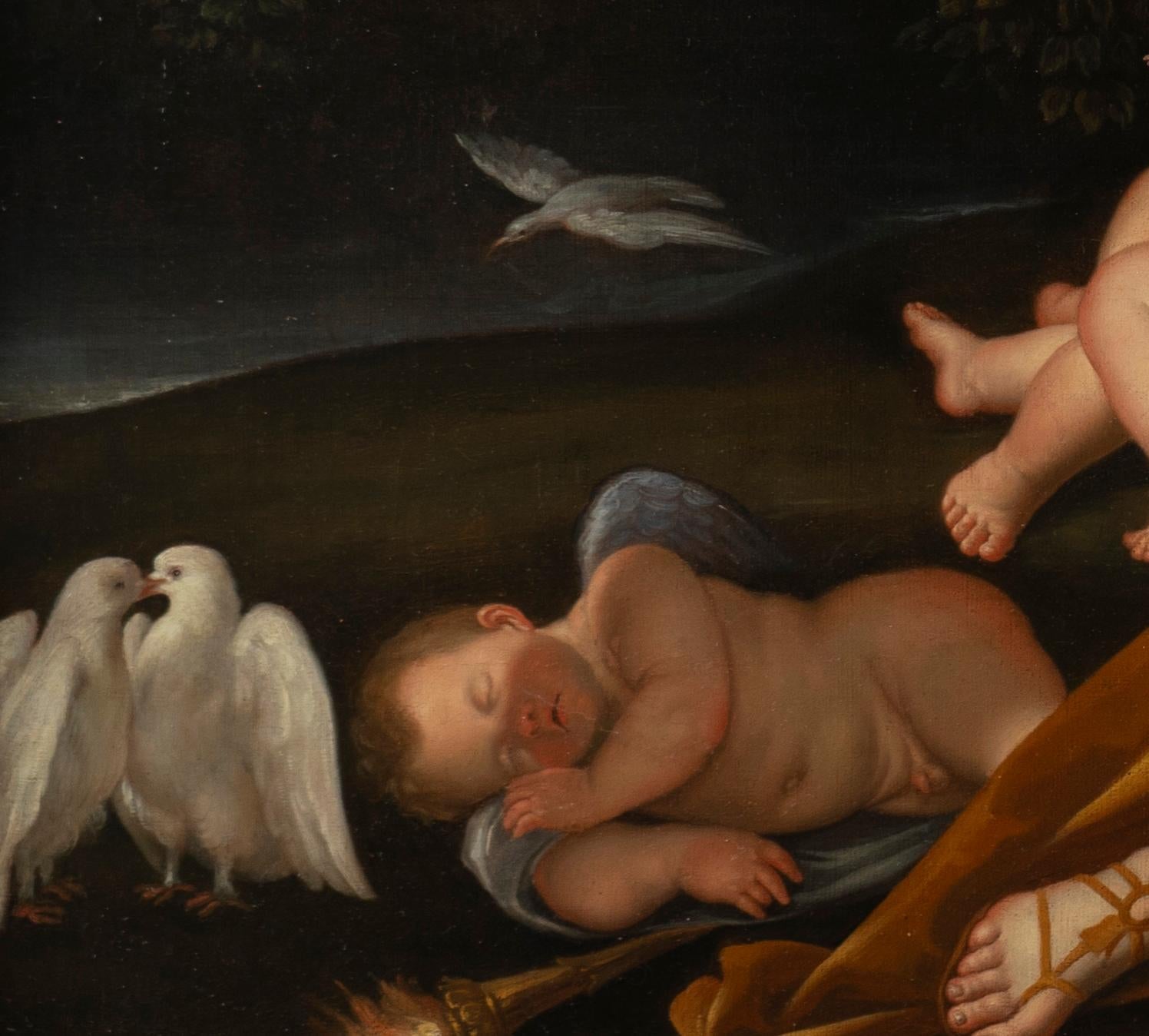 
Domenichino, eigentlich Domenico Zampieri (nach)
Bologna 1581 - 1641 Neapel  

Rinaldo und Armida in Armidas verzaubertem Garten, um 1700

Öl auf Leinwand (verdoppelt)
Größe: 80 x 138 cm
Rahmen: 115 x 173 cm
Schriftliche Bestätigung der