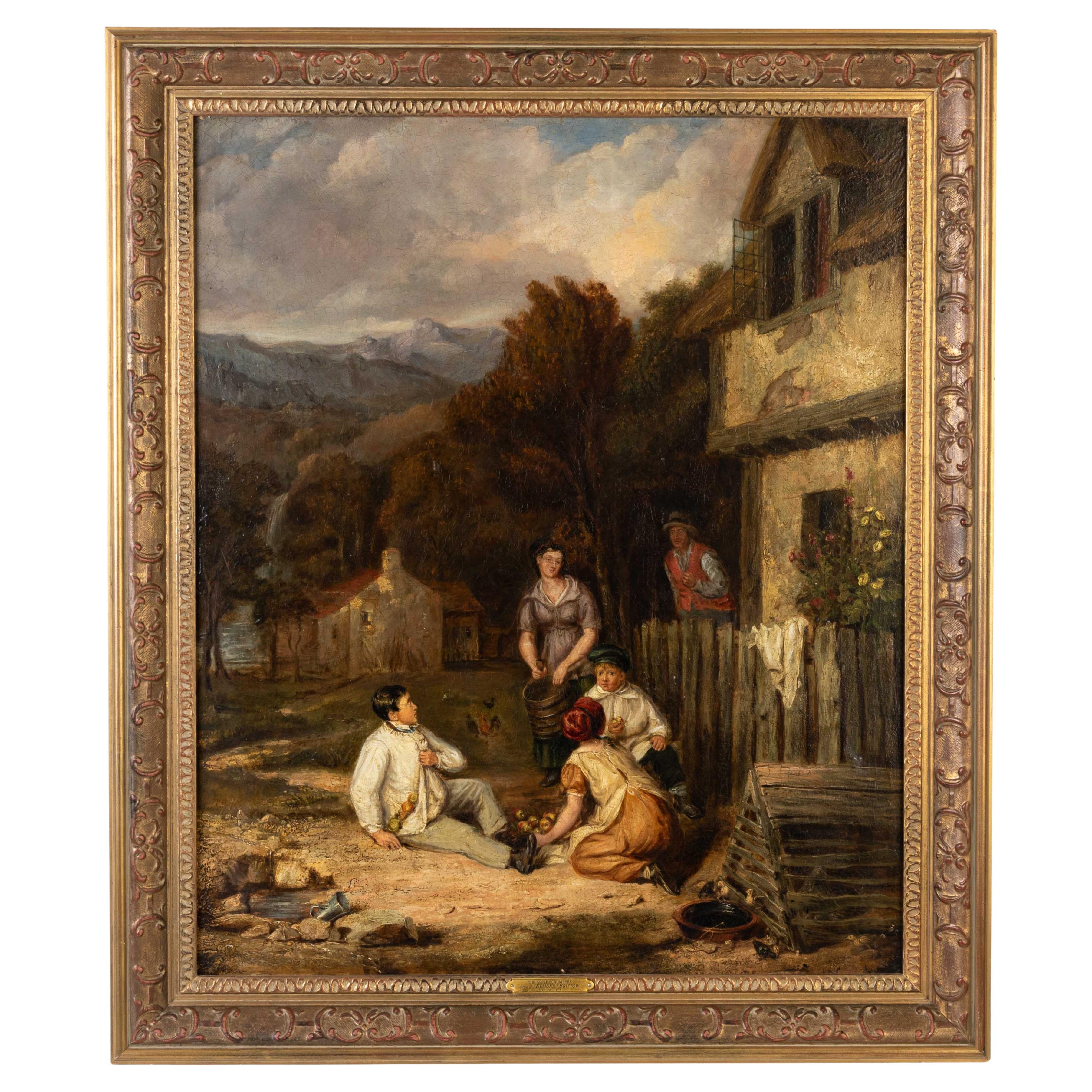 Cerchio di Edmund Bristow (1787-1876) "Le mele che si spaccano" Pittura a olio